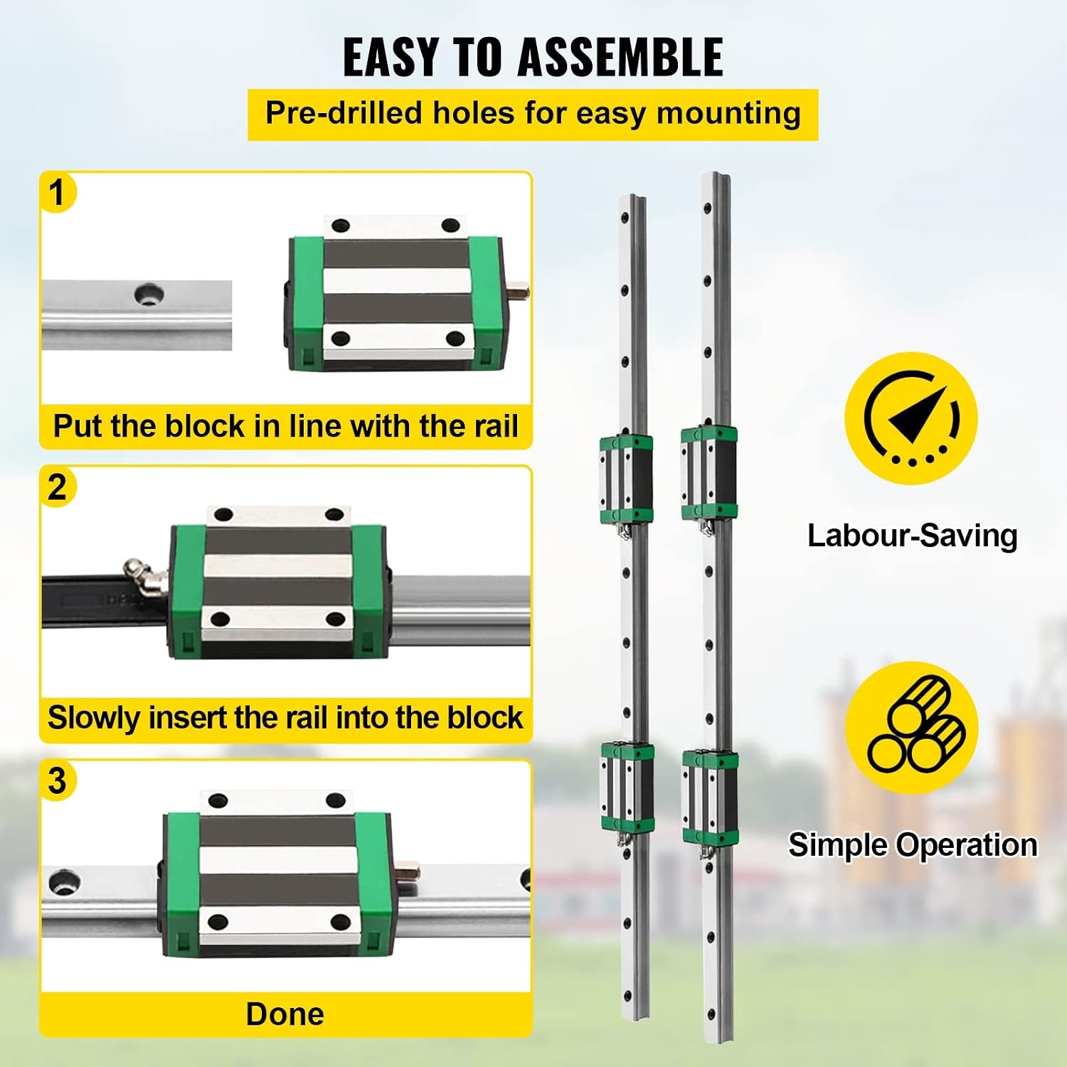 image:imageVEVOR Linear Guide Rail 2PCS HGR201000mm Linear Slide Rail 1Pcs RM16051000mm Ballscrew with BF12BK12 Kit Coupling Slide Blocks Linear Guide Rail Set for DIY CNC Routers Lathes Mills