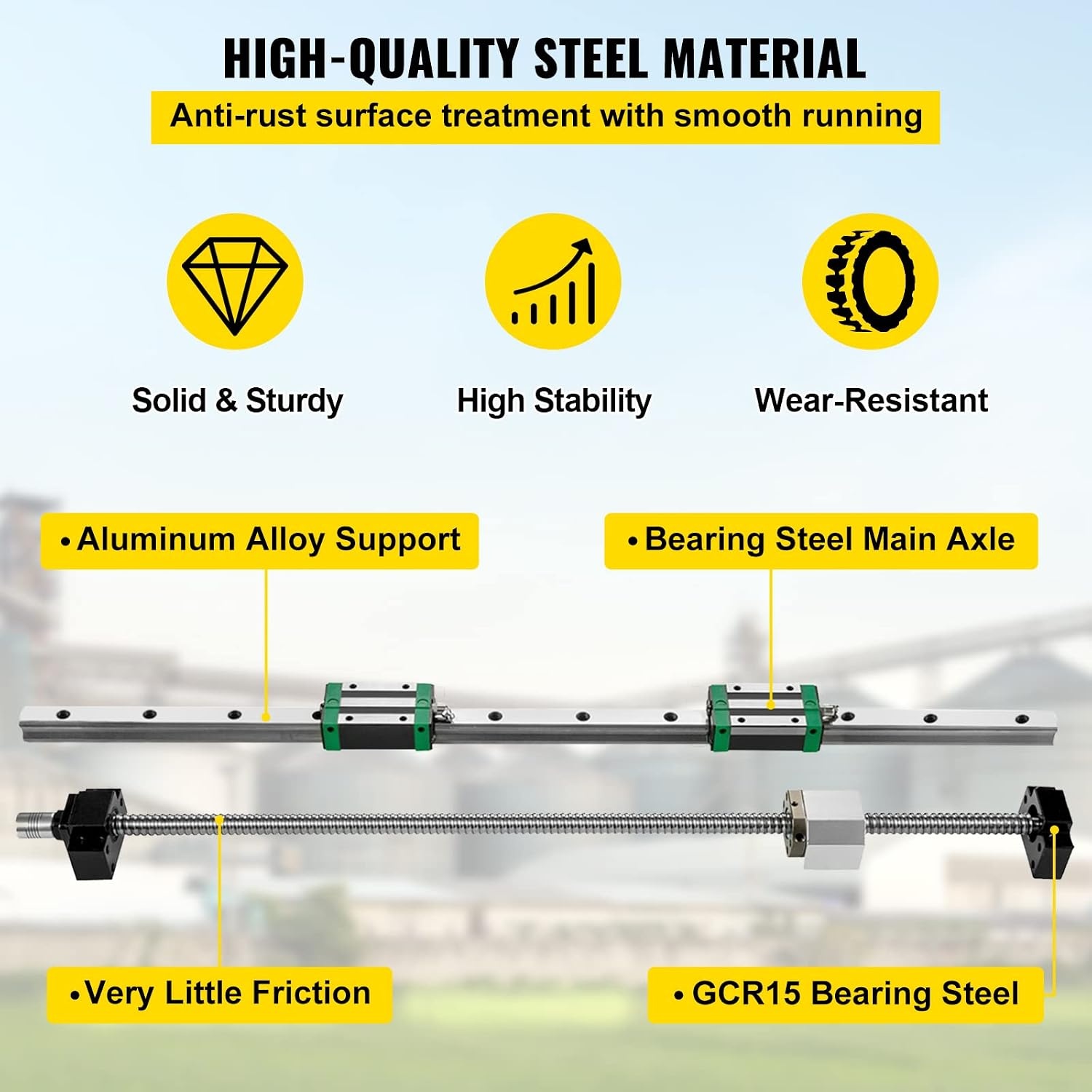 image:imageVEVOR Linear Guide Rail 2PCS HGR201000mm Linear Slide Rail 1Pcs RM16051000mm Ballscrew with BF12BK12 Kit Coupling Slide Blocks Linear Guide Rail Set for DIY CNC Routers Lathes Mills