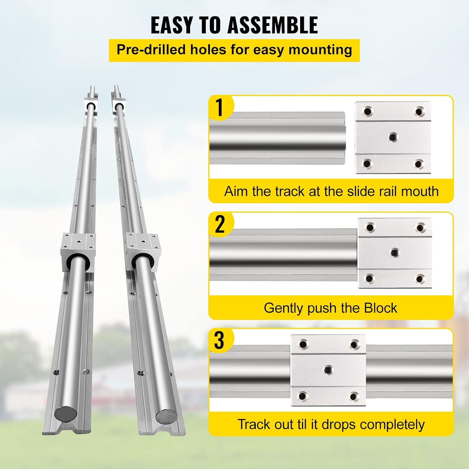 image:imageVEVOR Linear Rail 2 PCS SBR 202200mm Linear Guideway Rail and 4 PCS SBR20UU Square Type Carriage Bearing Blocks Linear Guide Rails for Automated Machines Equipments and DIY CNC Routers