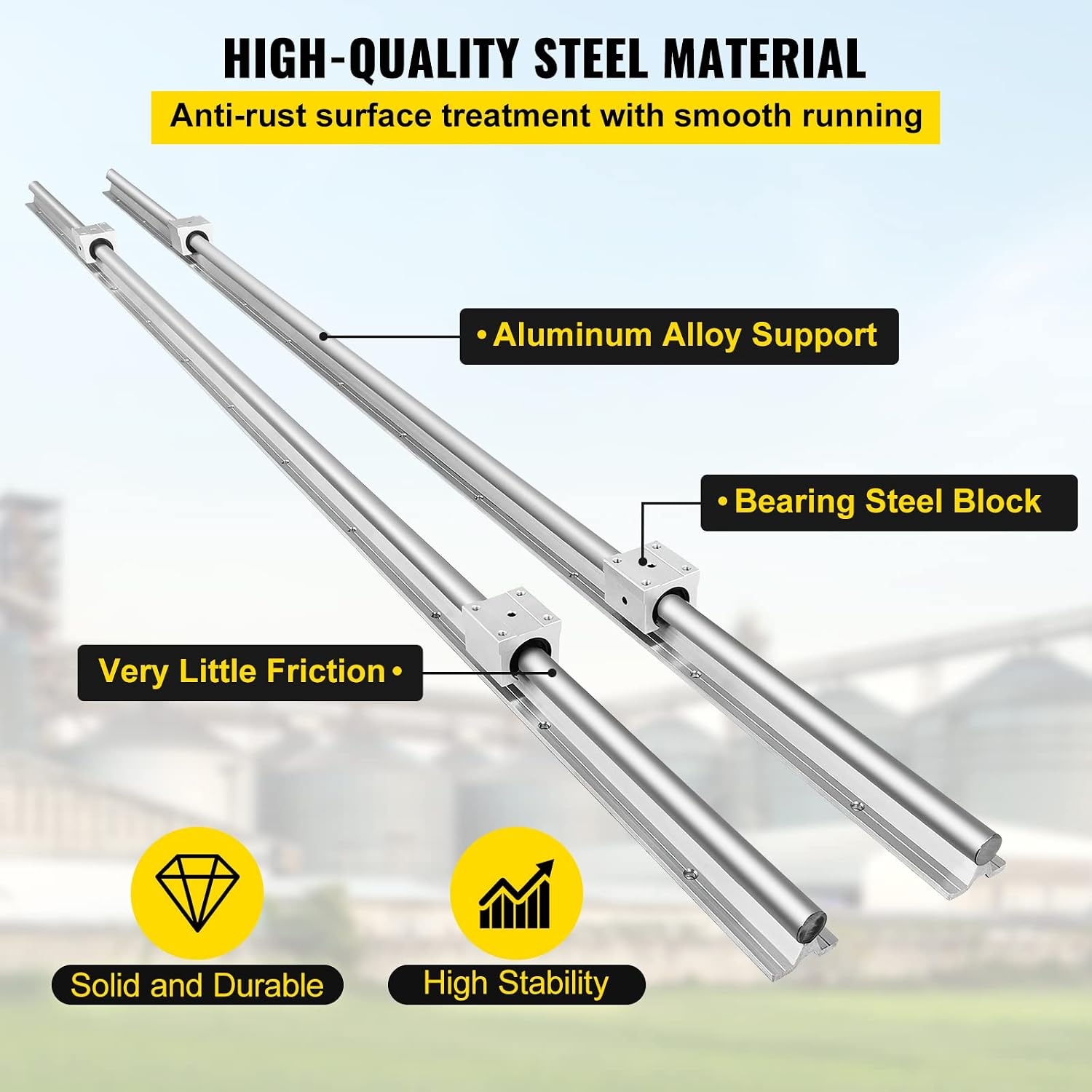image:imageVEVOR Linear Rail 2 PCS SBR 202200mm Linear Guideway Rail and 4 PCS SBR20UU Square Type Carriage Bearing Blocks Linear Guide Rails for Automated Machines Equipments and DIY CNC Routers