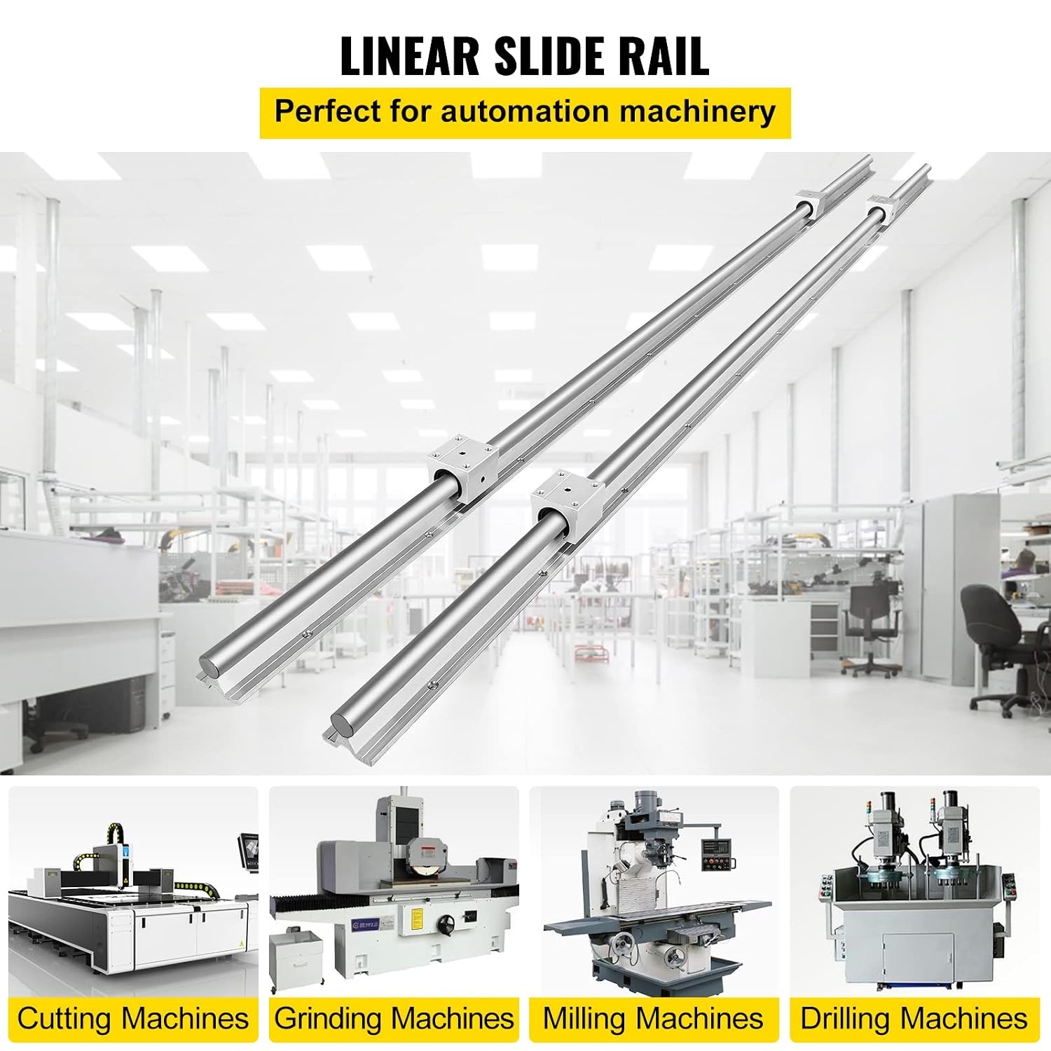 image:imageVEVOR Linear Rail 2 PCS SBR 202200mm Linear Guideway Rail and 4 PCS SBR20UU Square Type Carriage Bearing Blocks Linear Guide Rails for Automated Machines Equipments and DIY CNC Routers