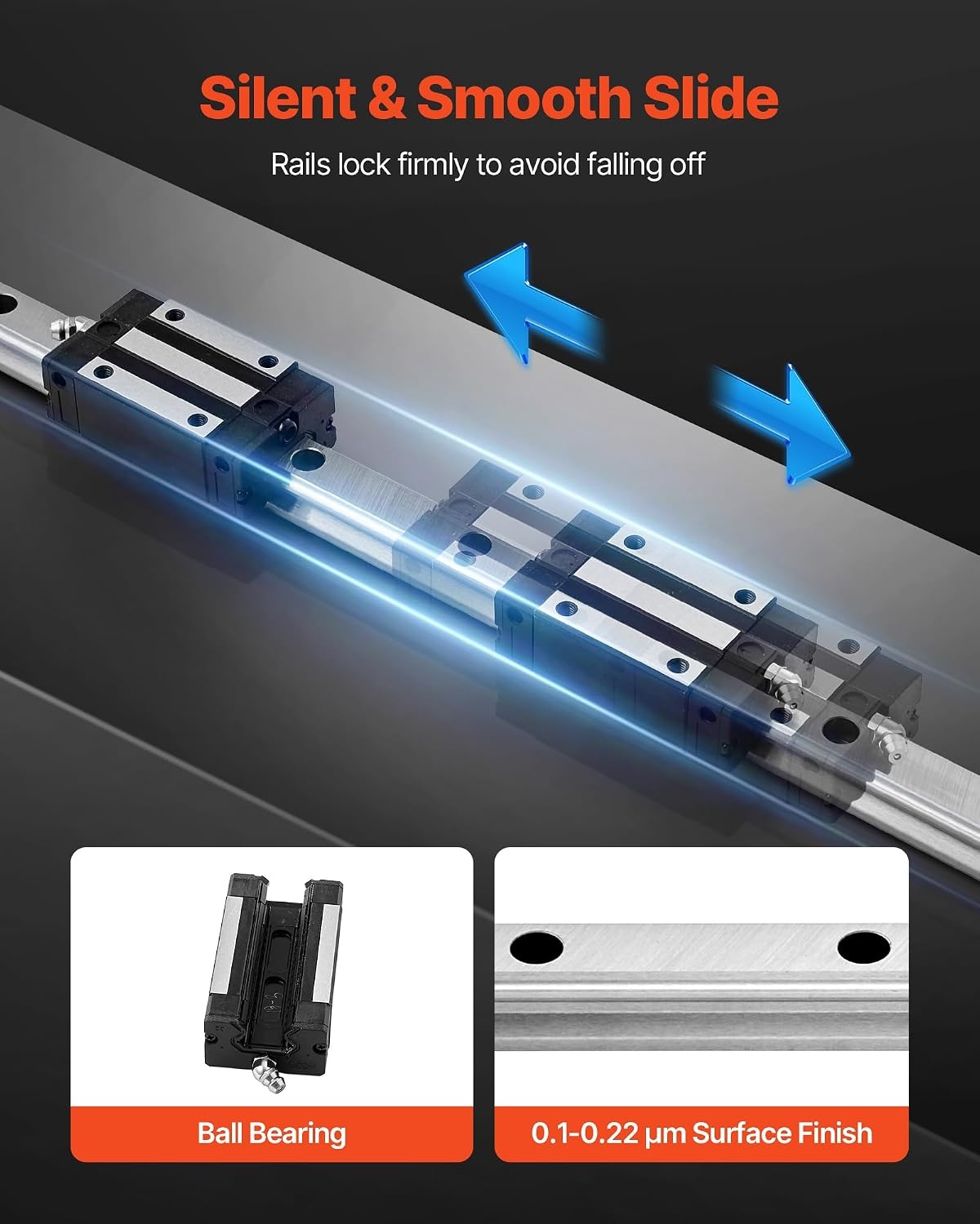 image:imageVEVOR Linear Rail Guide Kit HGR20 2PCS 600 mm 2362 inch Linear Rails and 1PCS Ball Screw 4PCS Slide Blocks with BF12BK12 End Support Coupling and Nut Housing for DIY CNC Routers Lathes Linear Rail Slide HGR20600mm236 x 41 x 2 in