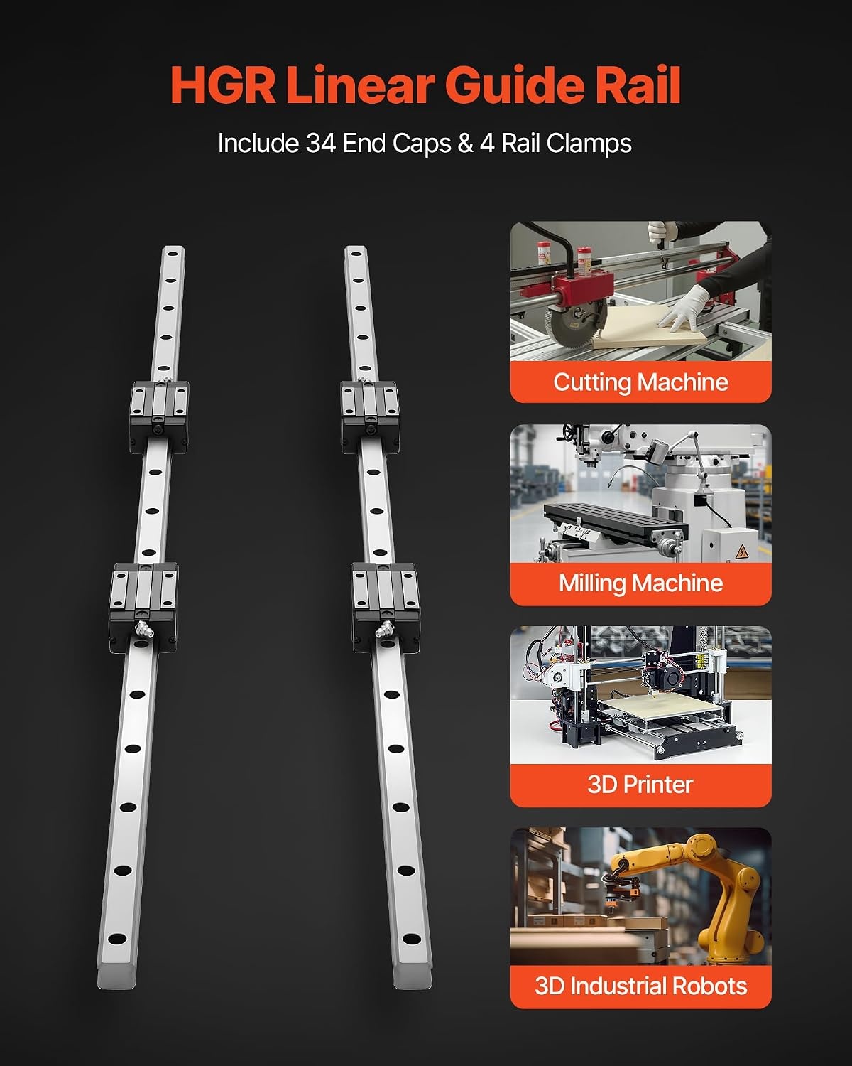 image:imageVEVOR Linear Rail Guide Kit HGR20 2PCS 600 mm 2362 inch Linear Rails and 1PCS Ball Screw 4PCS Slide Blocks with BF12BK12 End Support Coupling and Nut Housing for DIY CNC Routers Lathes Linear Rail Slide HGR20600mm394 x 18 x 12 in