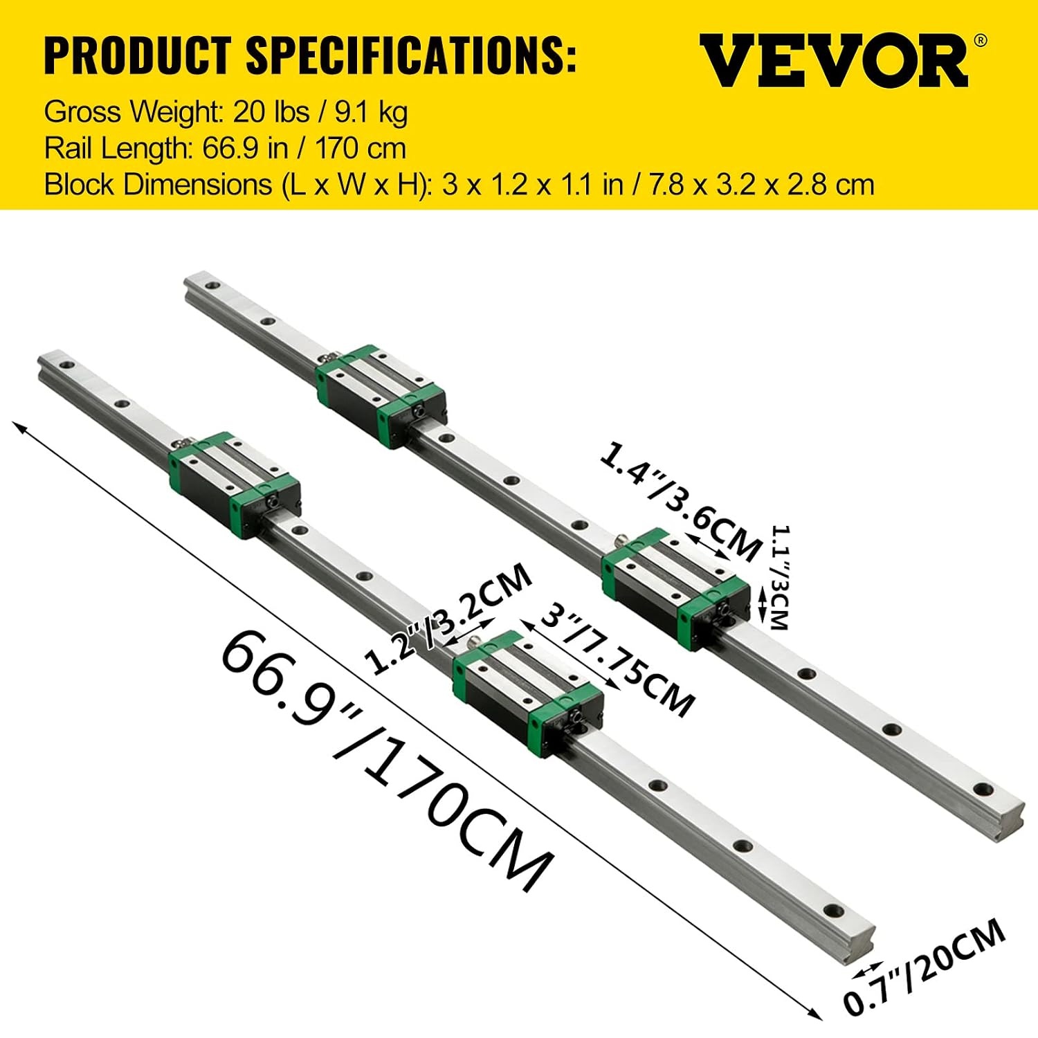 image:imageVEVOR Linear Rail Guide Kit HGR20 2PCS 600 mm 2362 inch Linear Rails and 1PCS Ball Screw 4PCS Slide Blocks with BF12BK12 End Support Coupling and Nut Housing for DIY CNC Routers Lathes Linear Rail Slide HGR20600mmHSR 201700mm
