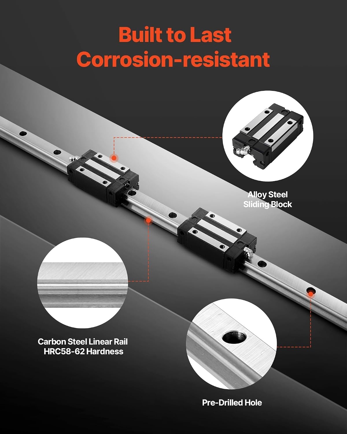 image:imageVEVOR Linear Rail Guide Kit HGR20 2PCS 600 mm 2362 inch Linear Rails and 1PCS Ball Screw 4PCS Slide Blocks with BF12BK12 End Support Coupling and Nut Housing for DIY CNC Routers Lathes Linear Rail Slide HGR20600mm394 x 18 x 12 in