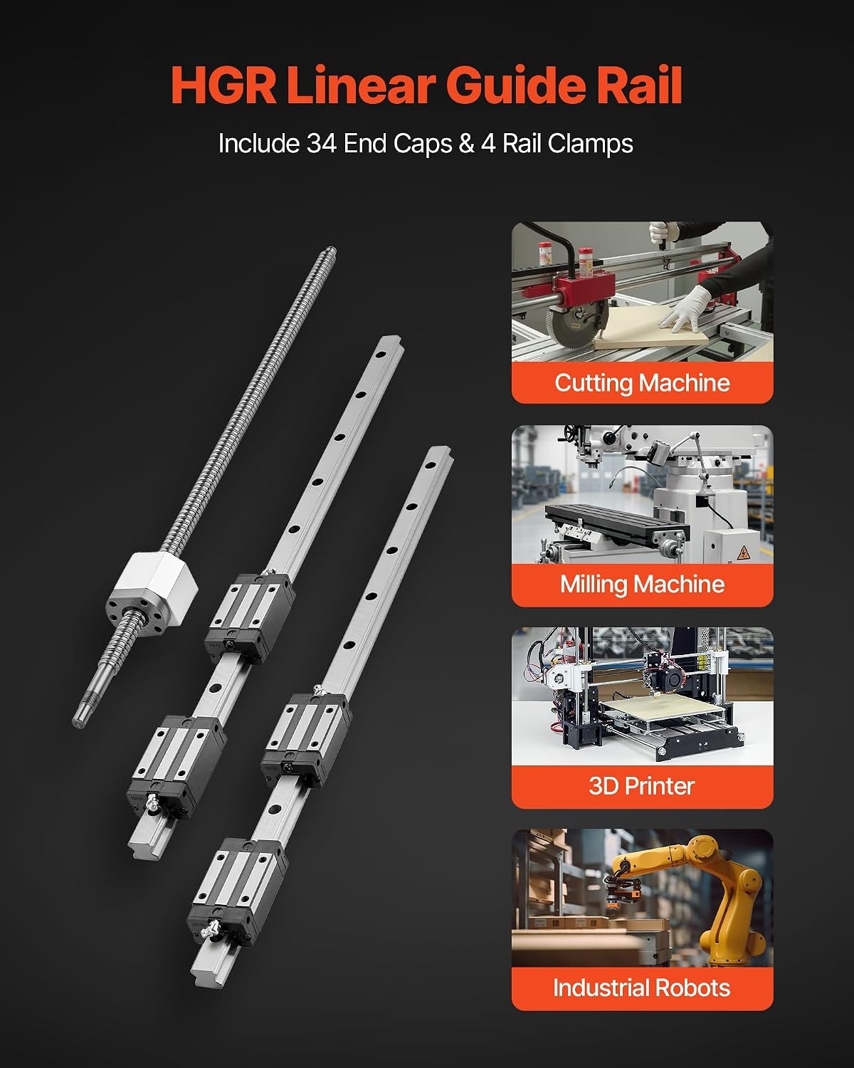 image:imageVEVOR Linear Rail Guide Kit HGR20 2PCS 600 mm 2362 inch Linear Rails and 1PCS Ball Screw 4PCS Slide Blocks with BF12BK12 End Support Coupling and Nut Housing for DIY CNC Routers Lathes Linear Rail Slide HGR20600mm236 x 41 x 2 in