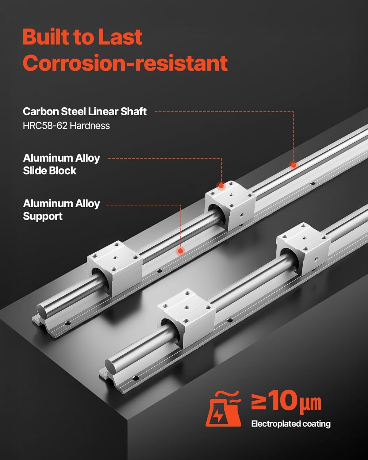 image:imageVEVOR Linear Rail Kit SBR25 2Pcs 1200 mm 4724 inch Linear Motion Guide Rails and 4Pcs Bearing Slide Blocks Fully Supported Shaft for Cutting Grinding Milling Drilling Machines and More