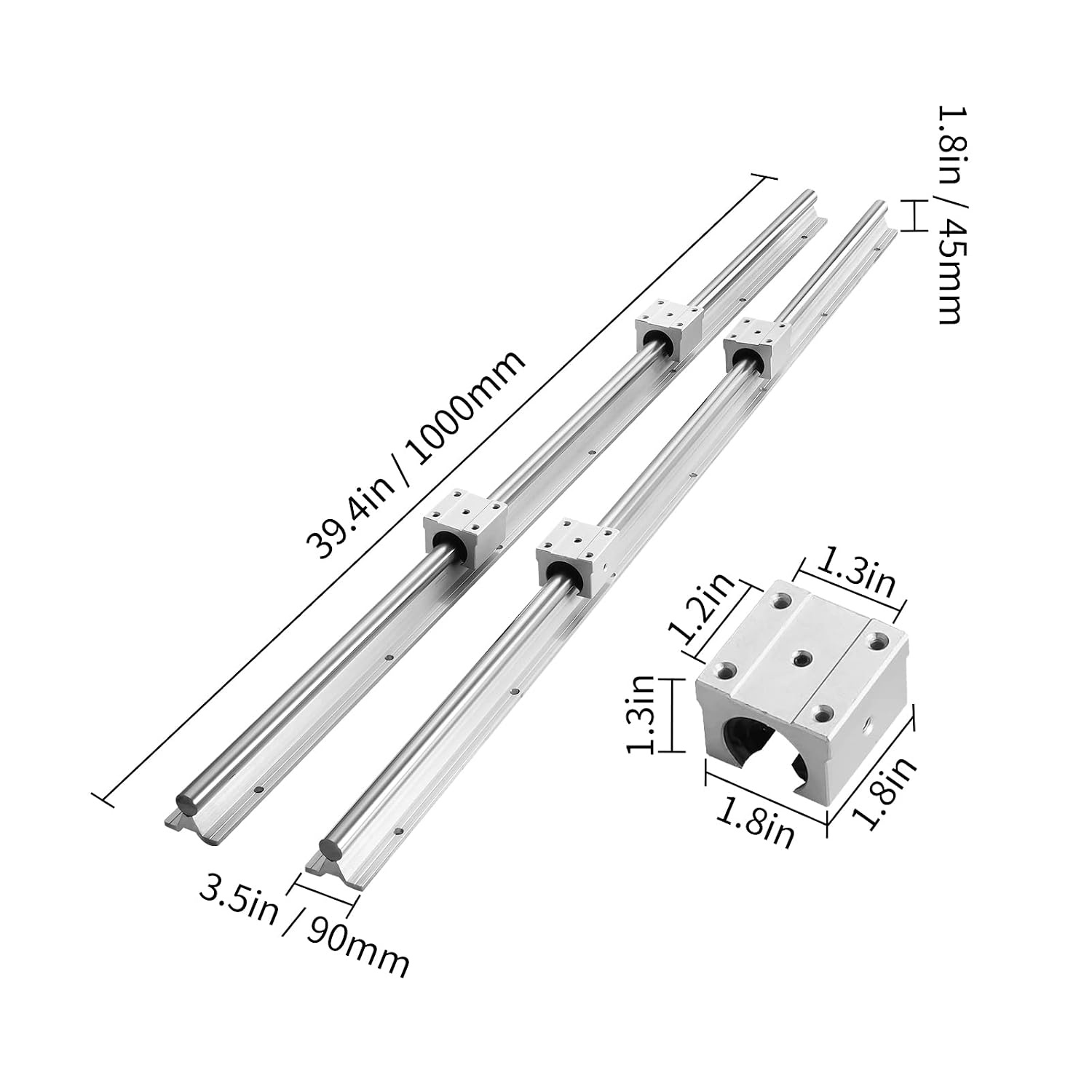 image:imageVEVOR Linear Rail Slide SBR161000mm 2 PCS and 4 PCS SBR16UU Slide Blocks Linear Guide Rail and Bearings Kit for Automated Machines DIY Project CNC Router Machines