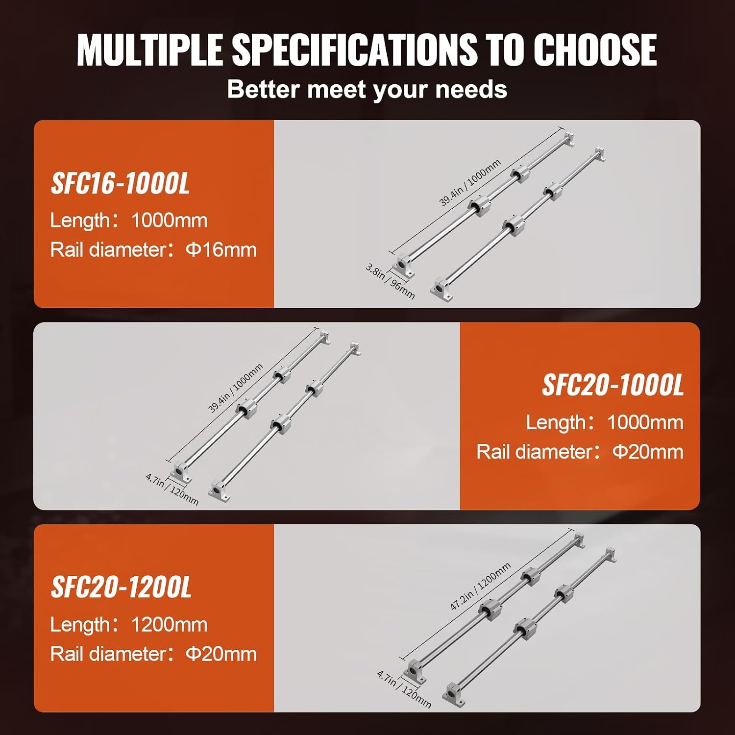 image:imageVEVOR Linear Rail Slide SFC201000mm 2 PCS 394 in1000mm SFC20 Guide Rails 4 PCS SC20 Slide Blocks 4 PCS Rail Supports Linear Rails and Bearings Kit for Automated Machines CNC DIY Project