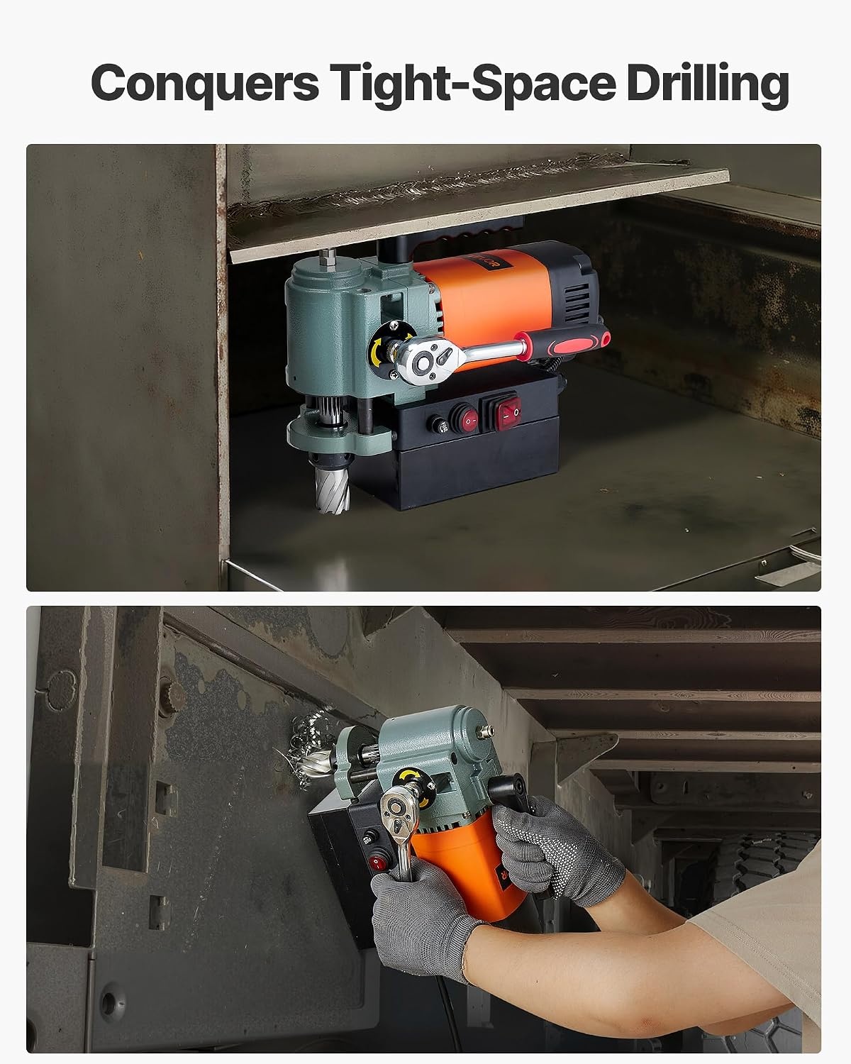 image:imageVEVOR Low Profile Magnetic Drill Press 1300W Mag Drill Light Weight Portable Mag Drilling Machine with Cooling Device and Overload Protection Mag Press for Equipment Installation Industrial For Equipment Installation Efficient Lightweight Portable with Ergonomic Handle Cooling Device and Overload ProtectionW 138 6PCS Low