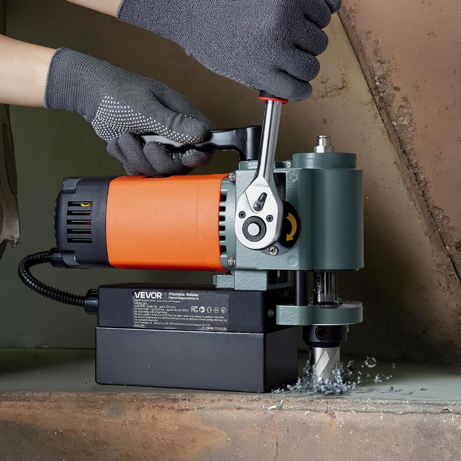 image:imageVEVOR Low Profile Magnetic Drill Press 1300W Mag Drill Light Weight Portable Mag Drilling Machine with Cooling Device and Overload Protection Mag Press for Equipment Installation Industrial For Equipment Installation Efficient Lightweight Portable with Ergonomic Handle Cooling Device and Overload ProtectionW 138 6PCS Low