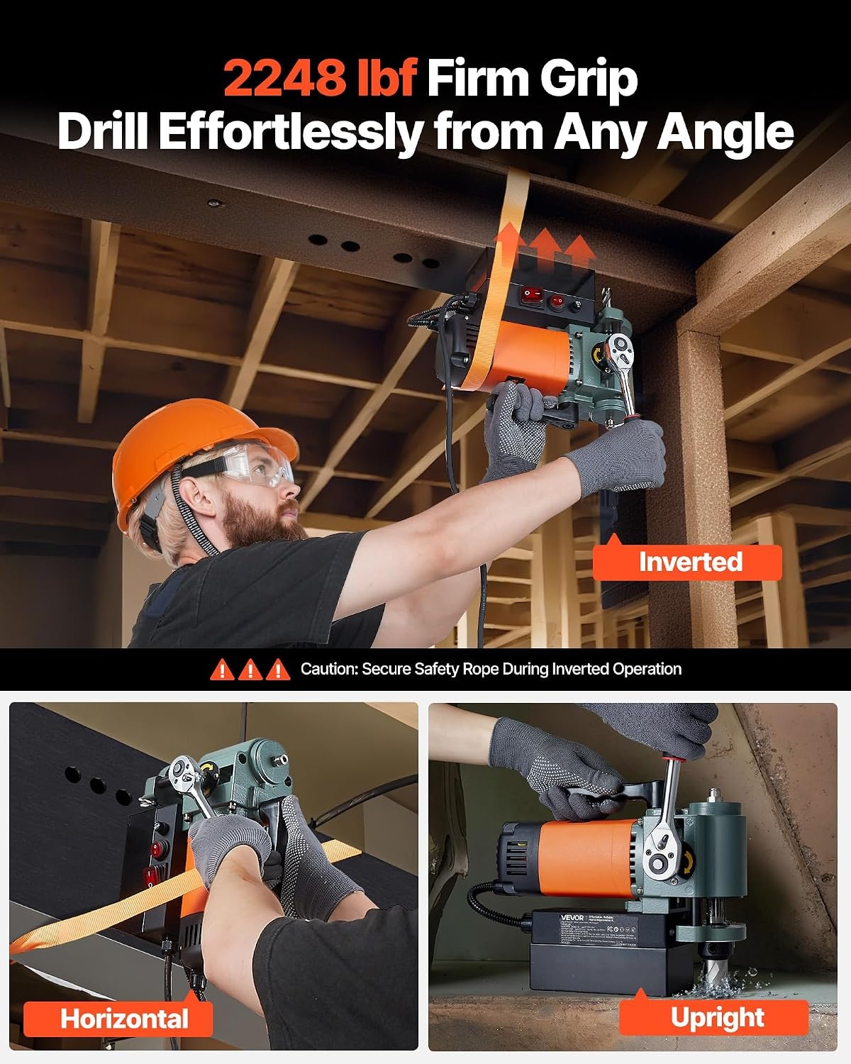 image:imageVEVOR Low Profile Magnetic Drill Press 1300W Mag Drill Light Weight Portable Mag Drilling Machine with Cooling Device and Overload Protection Mag Press for Equipment Installation Industrial For Equipment Installation Efficient Lightweight Portable with Ergonomic Handle Cooling Device and Overload ProtectionW 138 6PCS Low