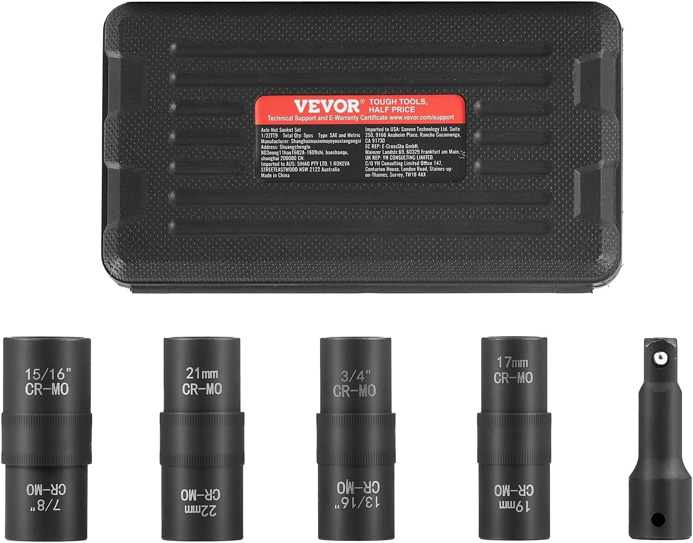 image:imageVEVOR Lug Nut Impact Socket Set 12Inch Drive 8IN4 Flip Socket Design Covers Most Commonly Used SAE amp Metric Wheel Nuts CRMO Steel8IN4 Flip Design 12 5PCS