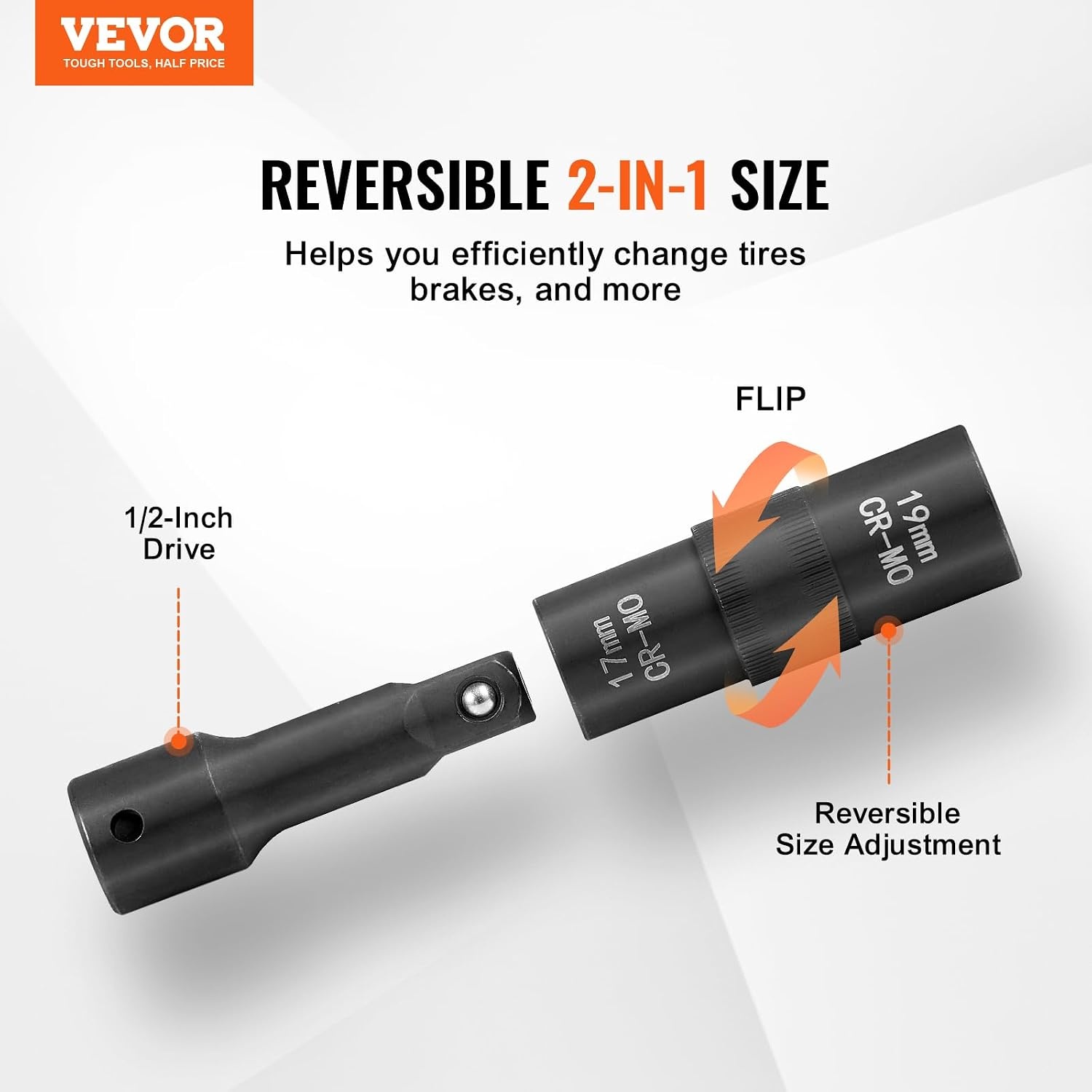 image:imageVEVOR Lug Nut Impact Socket Set 12Inch Drive 8IN4 Flip Socket Design Covers Most Commonly Used SAE amp Metric Wheel Nuts CRMO Steel8IN4 Flip Design 12 5PCS