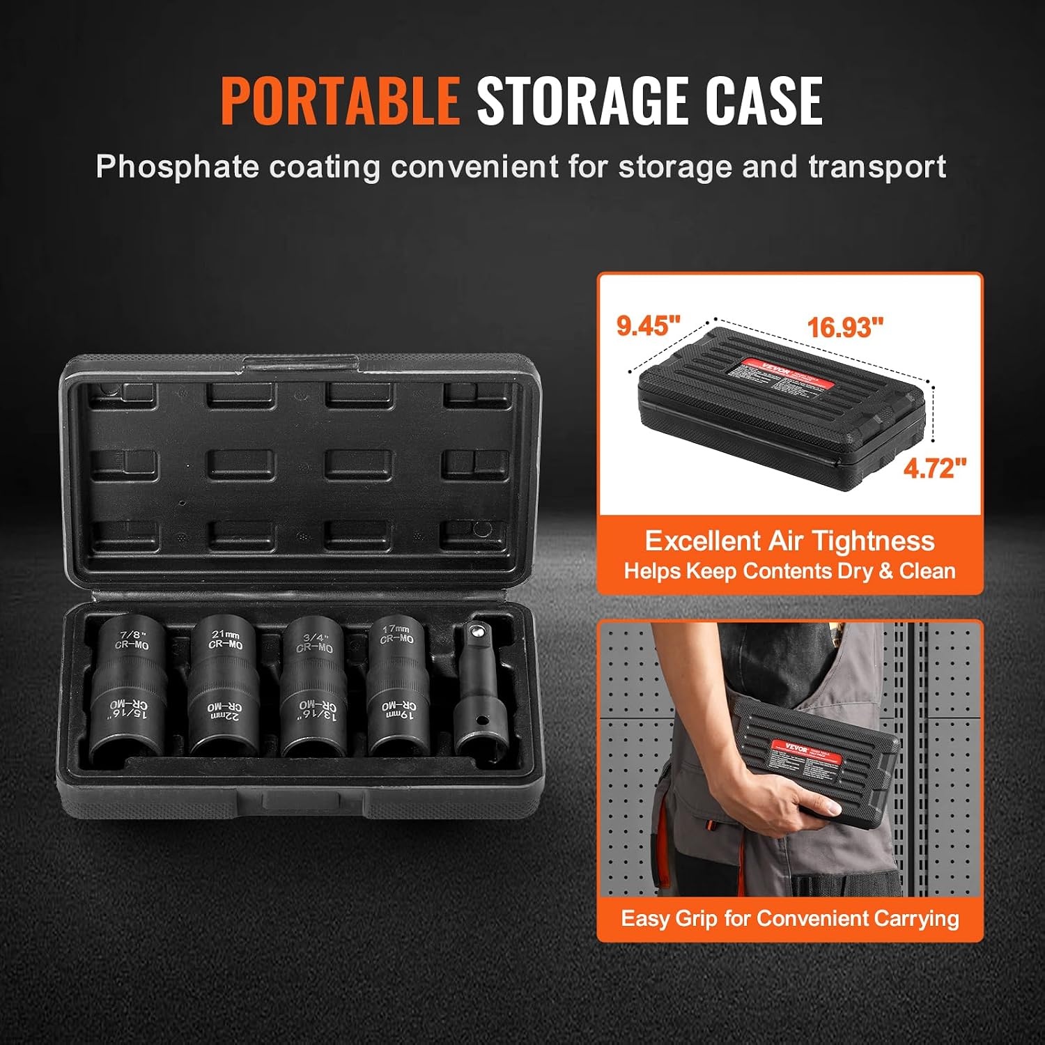 image:imageVEVOR Lug Nut Impact Socket Set 12Inch Drive 8IN4 Flip Socket Design Covers Most Commonly Used SAE amp Metric Wheel Nuts CRMO Steel8IN4 Flip Design 12 5PCS