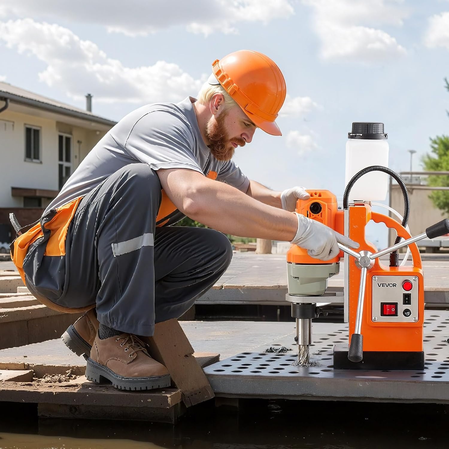 image:imageVEVOR Mag Drill Press 1200 W 15 Boring Diameter 2248 lbf Power Magnetic Drill Press 900 RPM Speed with Weldon Shank Efficient Cooling for Metal Surface Industrial and Home ImprovementW 15
