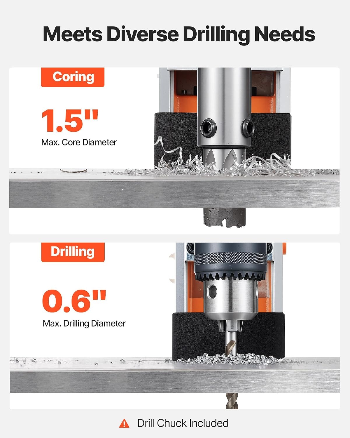 image:imageVEVOR Mag Drill Press 1200 W 15 Boring Diameter 2248 lbf Power Magnetic Drill Press 900 RPM Speed with Weldon Shank Efficient Cooling for Metal Surface Industrial and Home ImprovementW 15