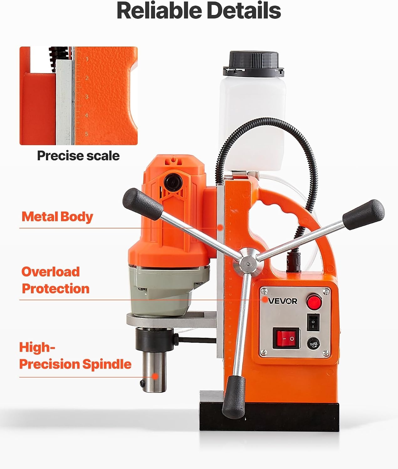 image:imageVEVOR Mag Drill Press 1200 W 15 Boring Diameter 2248 lbf Power Magnetic Drill Press 900 RPM Speed with Weldon Shank Efficient Cooling for Metal Surface Industrial and Home ImprovementW 15