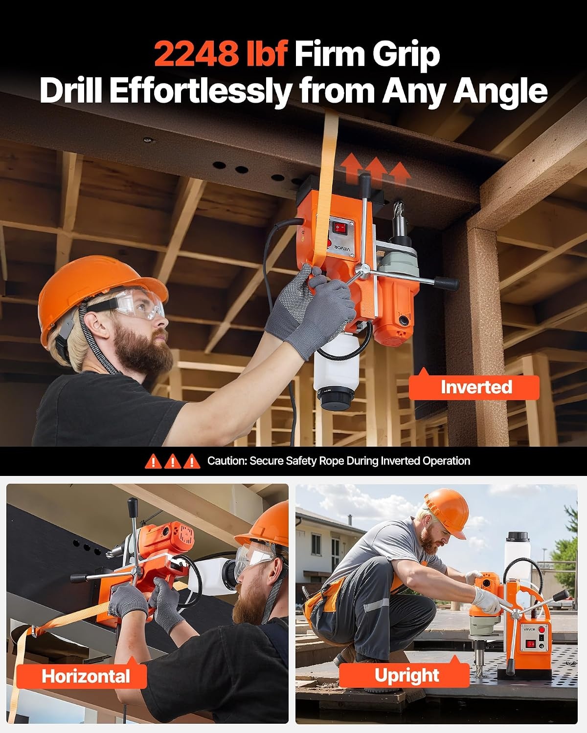 image:imageVEVOR Mag Drill Press 1200 W 15 Boring Diameter 2248 lbf Power Magnetic Drill Press 900 RPM Speed with Weldon Shank Efficient Cooling for Metal Surface Industrial and Home ImprovementW 15