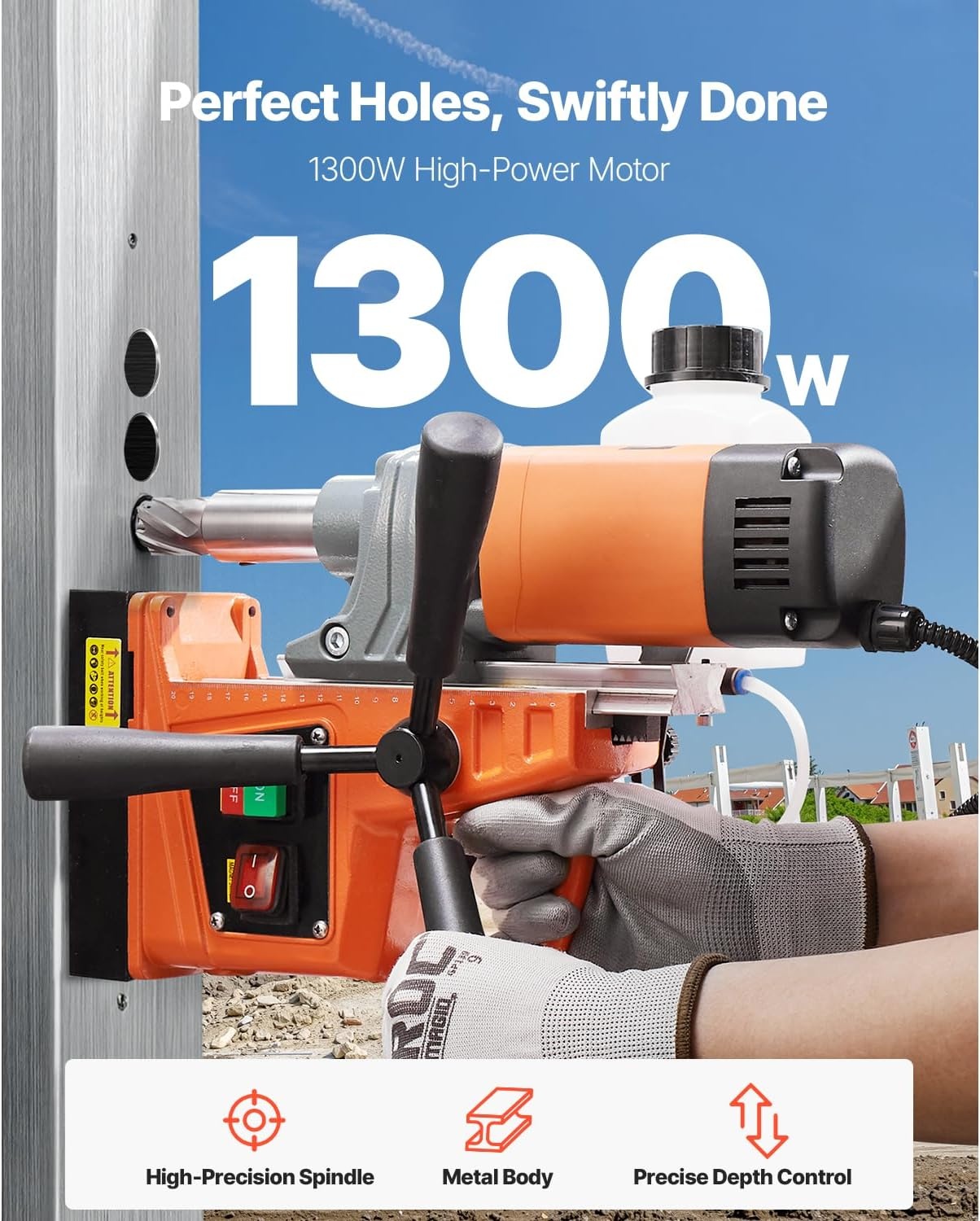 image:imageVEVOR Mag Drill Press 1300W 157 Boring Diameter 2922lbf Power Portable Magnetic Drill 810 PRM Electric Drilling Machine for Metal Surface Industrial and Home Improvementw 16