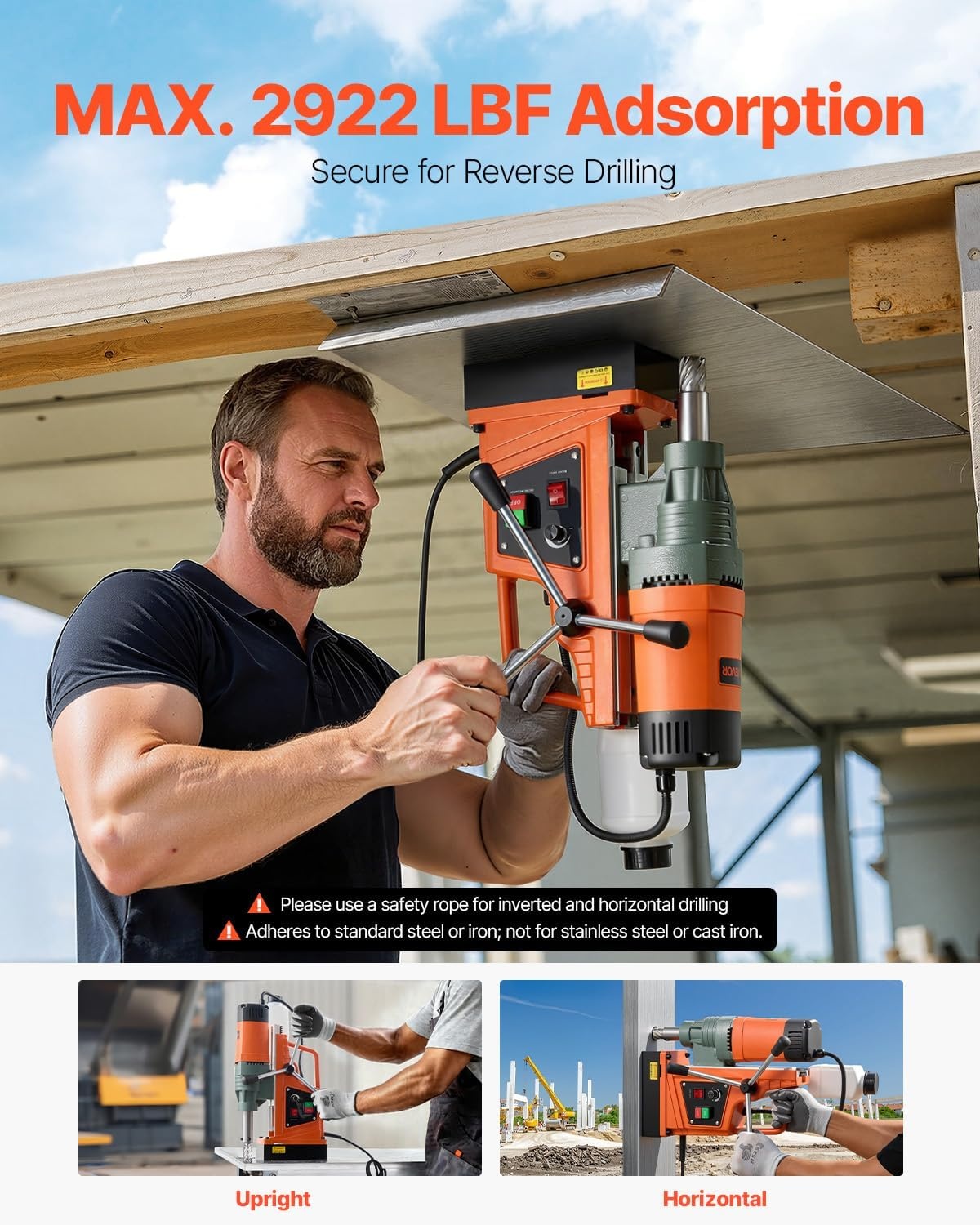 image:imageVEVOR Mag Drill Press 1300W 157 Boring Diameter 2922lbf Power Portable Magnetic Drill 810 PRM Electric Drilling Machine for Metal Surface Industrial and Home ImprovementW 2 NEW