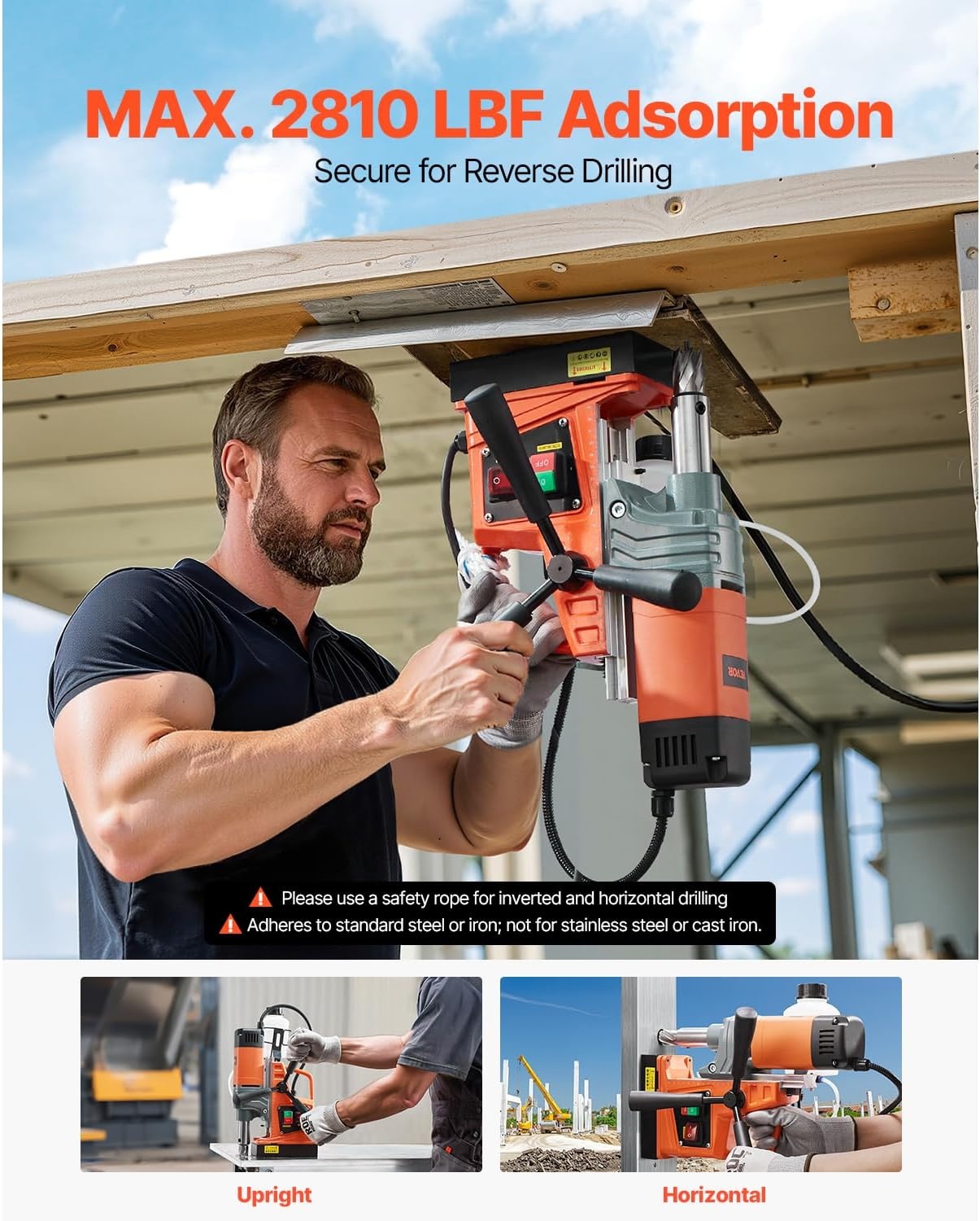 image:imageVEVOR Mag Drill Press 1300W 157 Boring Diameter 2922lbf Power Portable Magnetic Drill 810 PRM Electric Drilling Machine for Metal Surface Industrial and Home Improvementw 16