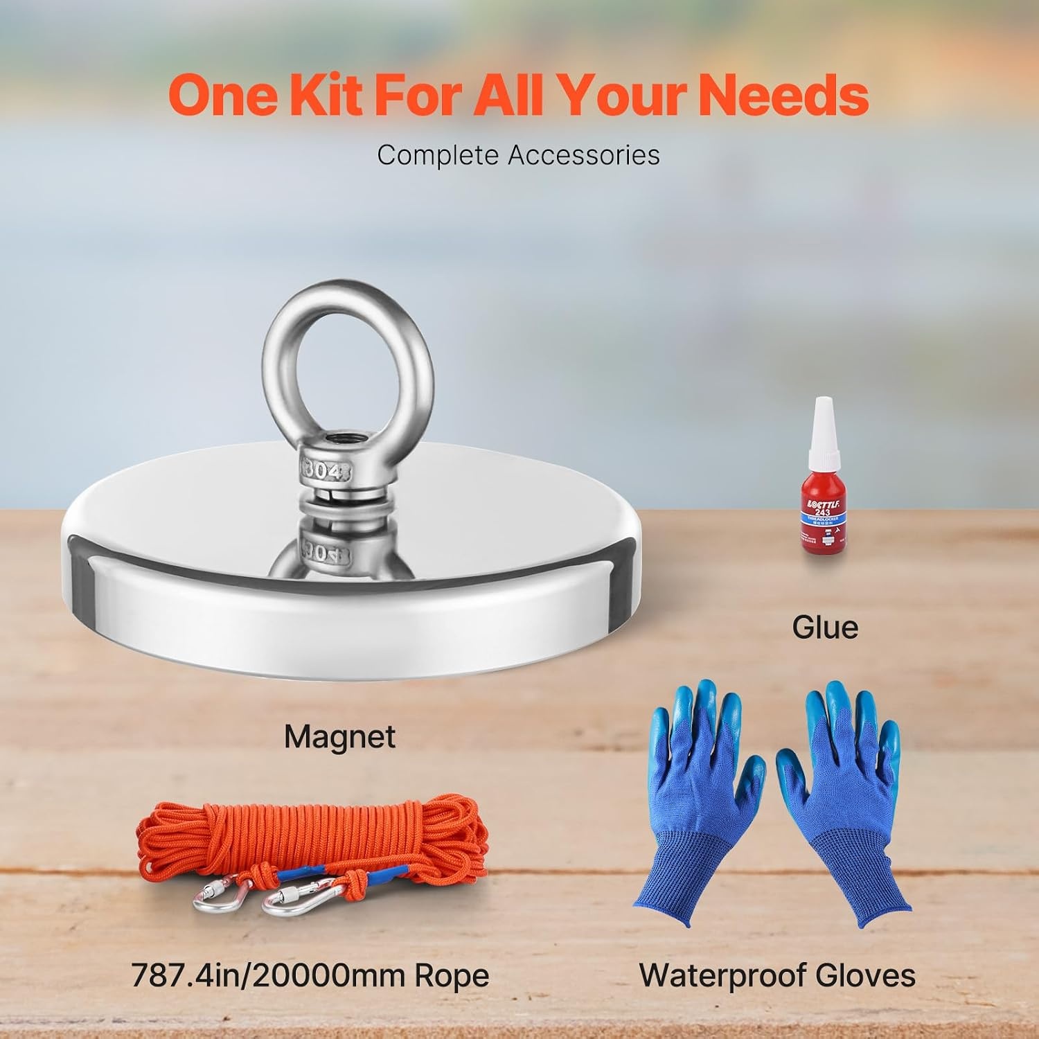 image:imageVEVOR Magnet Fishing Kit 2000 LBS907 Kg SingleSided Pulling Force Rare Earth Neodymium Magnet Includes Grappling Hook Heavy Duty Rope Gloves Eyebolt Carry Case1300 lbs Set