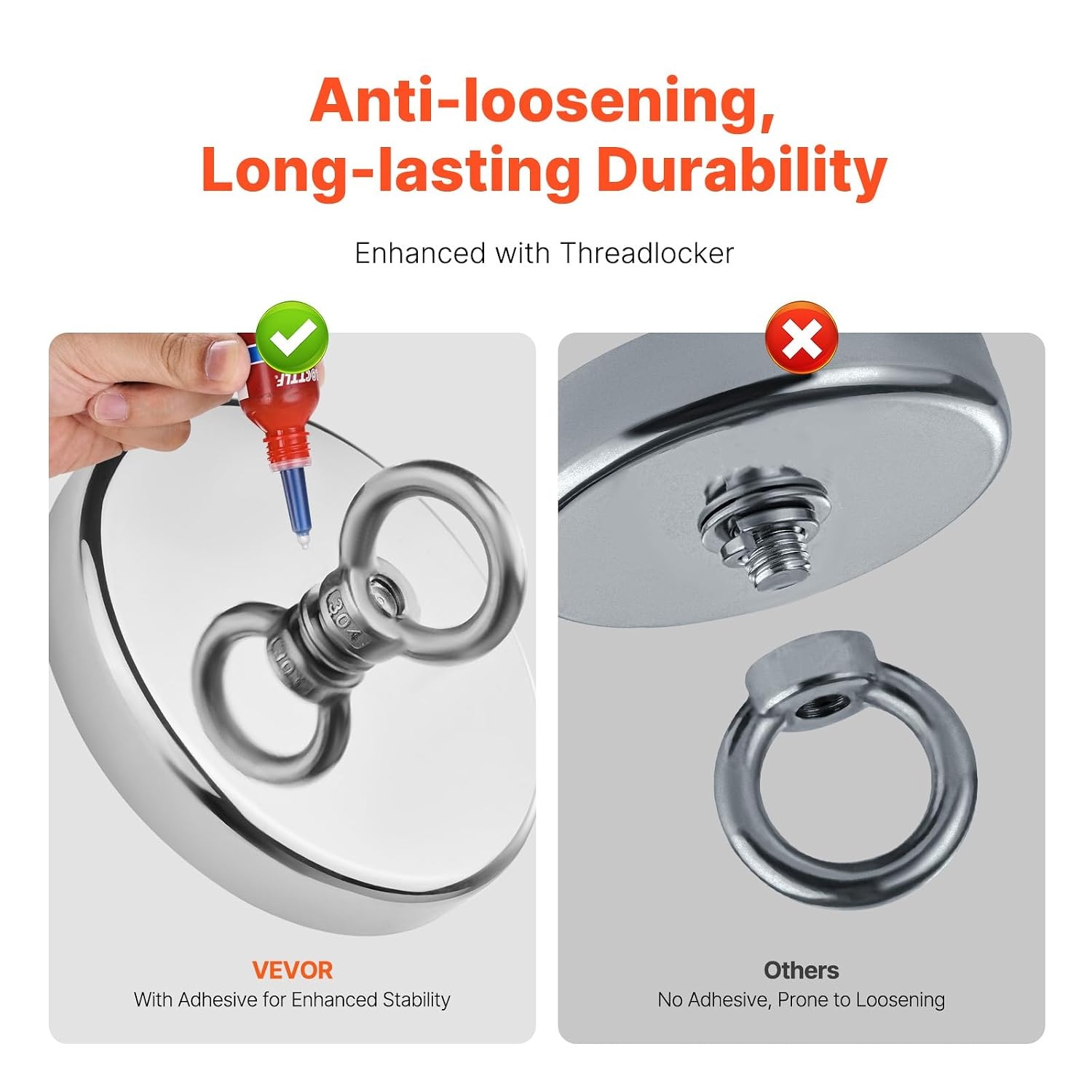 image:imageVEVOR Magnet Fishing Kit 2000 LBS907 Kg SingleSided Pulling Force Rare Earth Neodymium Magnet Includes Grappling Hook Heavy Duty Rope Gloves Eyebolt Carry Case1300 lbs Set