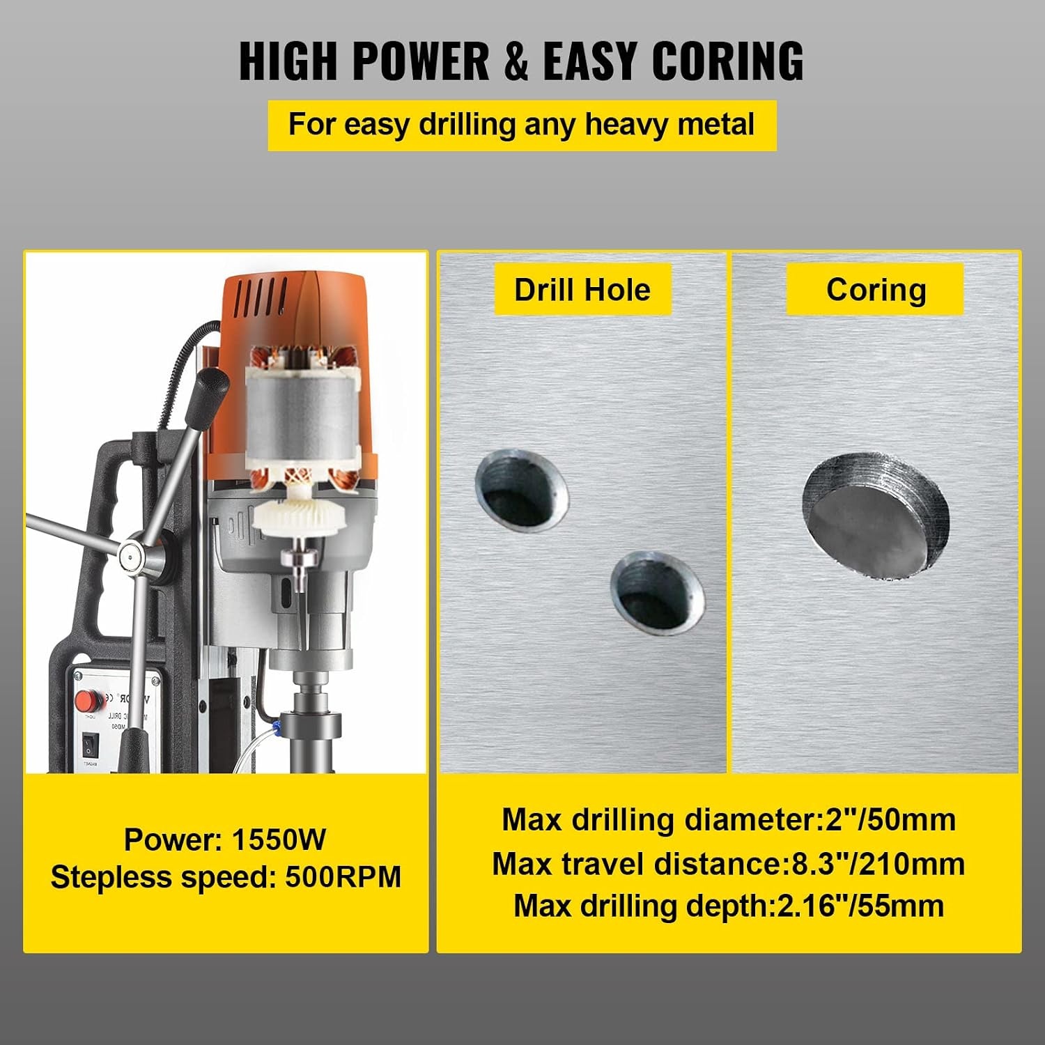 image:imageVEVOR Magnetic Drill 1100W 157 Boring Diameter 2697lbf12000N Portable Electric Mag Drill Press with 7 Bits 580 RPM Max Speed Drilling Machine for any Surface and Home ImprovementW2