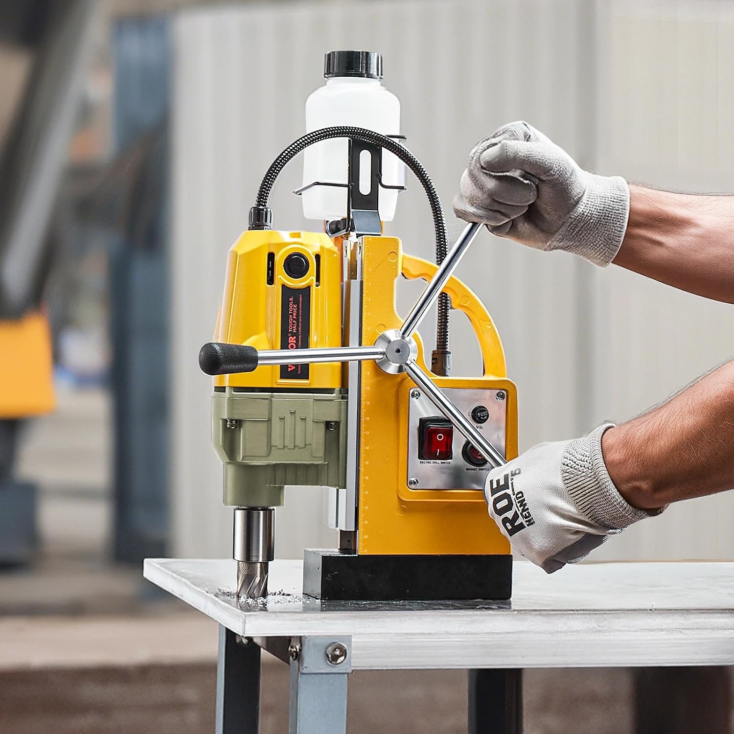 image:imageVEVOR Magnetic Drill 1100W 157 Boring Diameter 2697lbf12000N Portable Electric Mag Drill Press with 7 Bits 580 RPM Max Speed Drilling Machine for any Surface and Home ImprovementW 16 Yellow