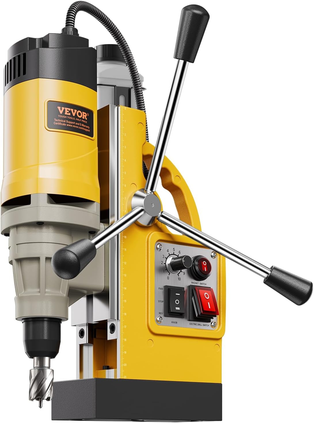 image:imageVEVOR Magnetic Drill 1100W 157 Boring Diameter 2697lbf12000N Portable Electric Mag Drill Press with 7 Bits 580 RPM Max Speed Drilling Machine for any Surface and Home ImprovementW 2 6pcs Yellow