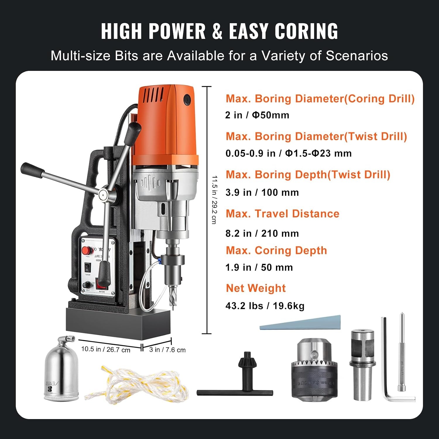 image:imageVEVOR Magnetic Drill 1100W 157 Boring Diameter 2697lbf12000N Portable Electric Mag Drill Press with 7 Bits 580 RPM Max Speed Drilling Machine for any Surface and Home ImprovementW2