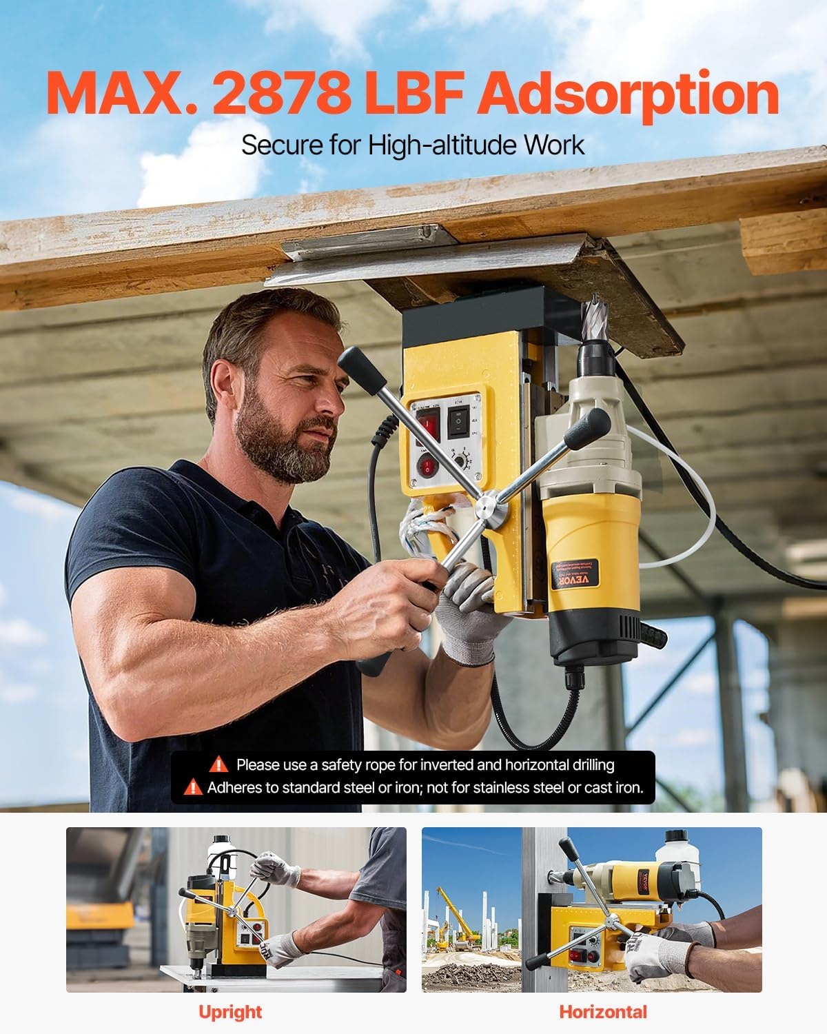 image:imageVEVOR Magnetic Drill 1100W 157 Boring Diameter 2697lbf12000N Portable Electric Mag Drill Press with 7 Bits 580 RPM Max Speed Drilling Machine for any Surface and Home ImprovementW 2 6pcs Yellow
