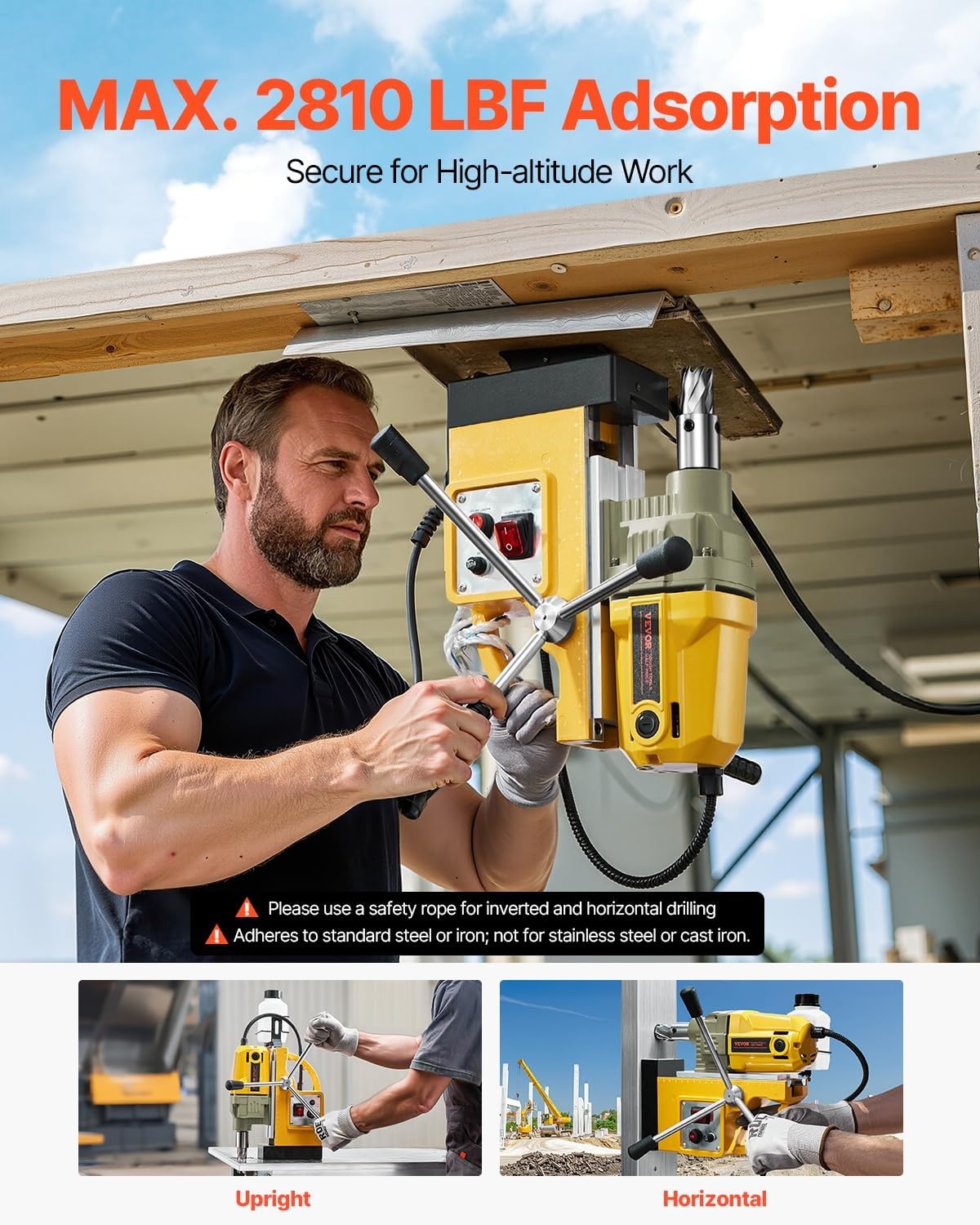 image:imageVEVOR Magnetic Drill 1100W 157 Boring Diameter 2697lbf12000N Portable Electric Mag Drill Press with 7 Bits 580 RPM Max Speed Drilling Machine for any Surface and Home ImprovementW 16 11pcs Yellow