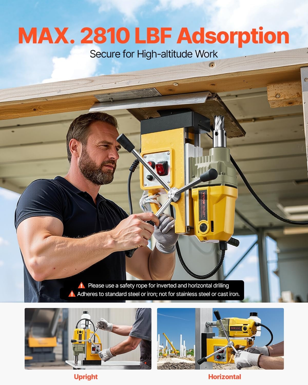 image:imageVEVOR Magnetic Drill 1100W 157 Boring Diameter 2697lbf12000N Portable Electric Mag Drill Press with 7 Bits 580 RPM Max Speed Drilling Machine for any Surface and Home ImprovementW 16 Yellow