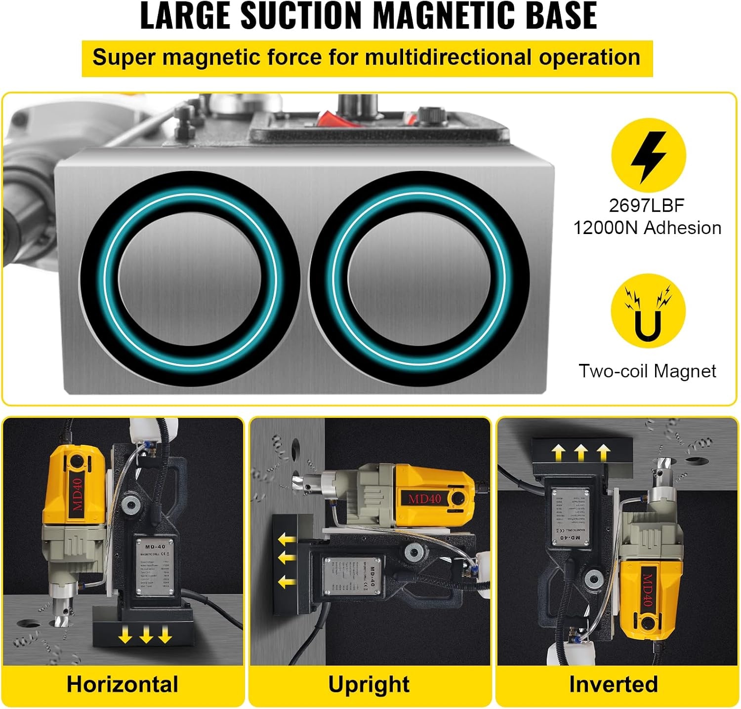 image:imageVEVOR Magnetic Drill 1100W 157 Boring Diameter 2697lbf12000N Portable Electric Mag Drill Press with 7 Bits 580 RPM Max Speed Drilling Machine for any Surface and Home Improvement12pcs