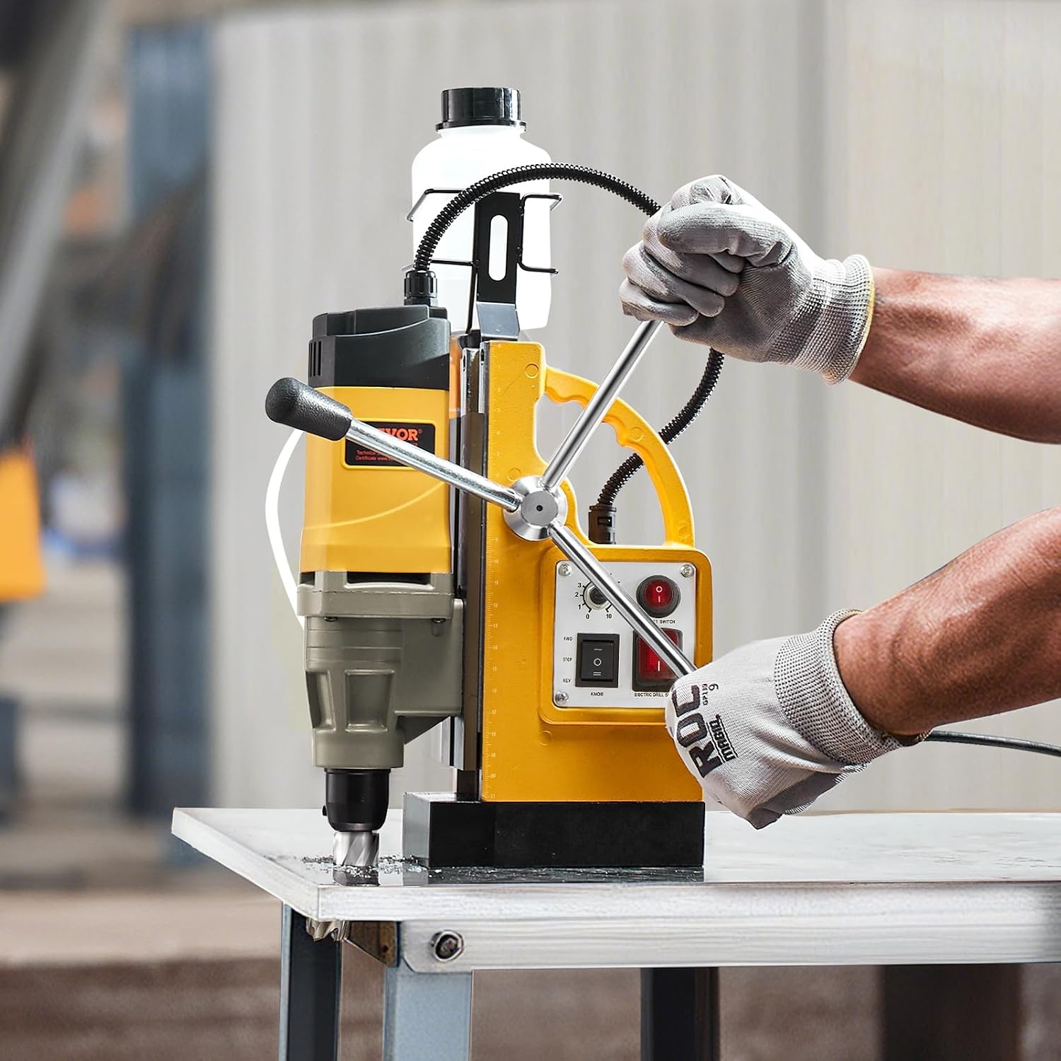 image:imageVEVOR Magnetic Drill 1100W 157 Boring Diameter 2697lbf12000N Portable Electric Mag Drill Press with 7 Bits 580 RPM Max Speed Drilling Machine for any Surface and Home ImprovementW 2 6pcs Yellow