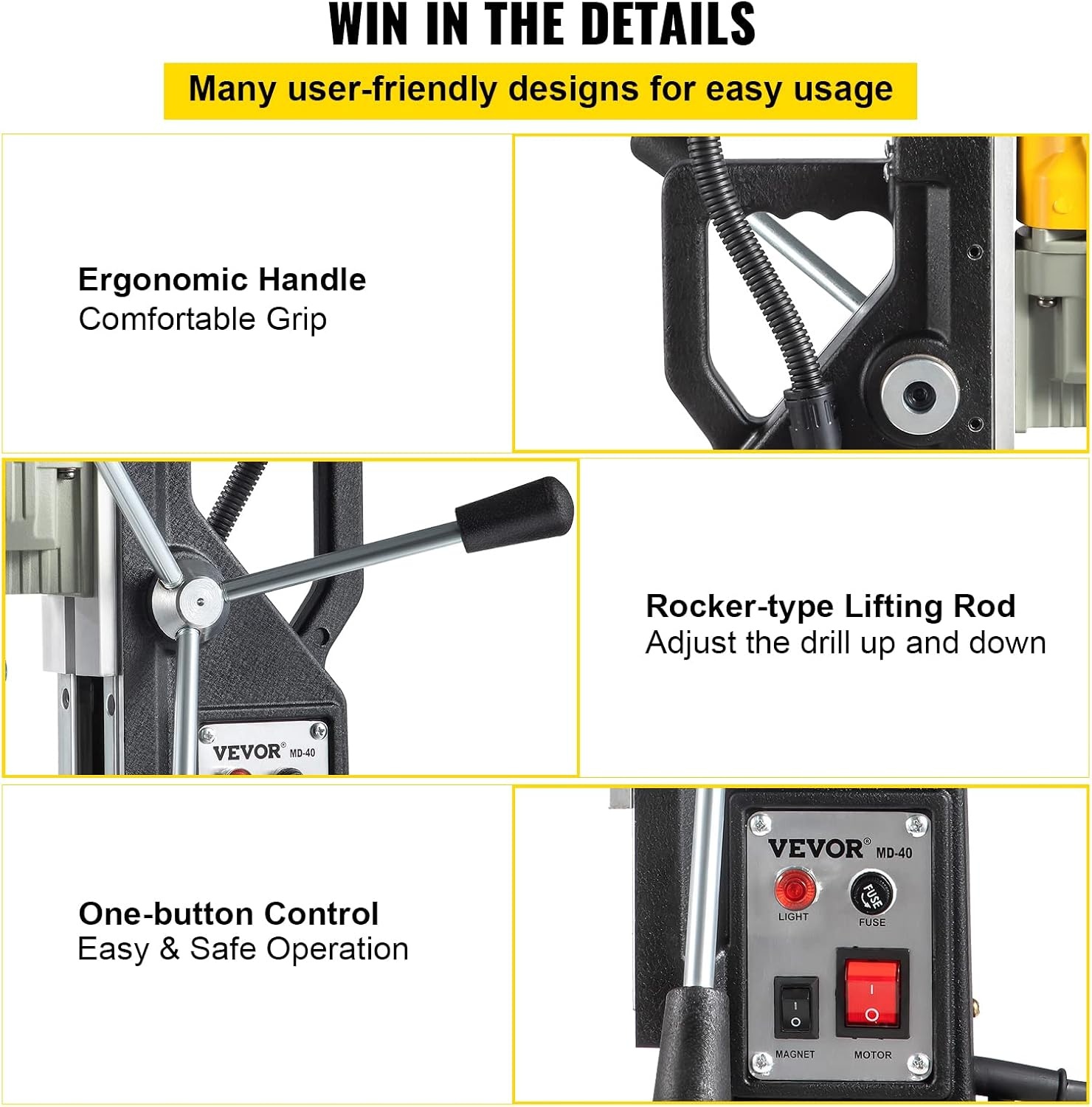 image:imageVEVOR Magnetic Drill 1100W 157 Boring Diameter 2697lbf12000N Portable Electric Mag Drill Press with 7 Bits 580 RPM Max Speed Drilling Machine for any Surface and Home Improvement12pcs