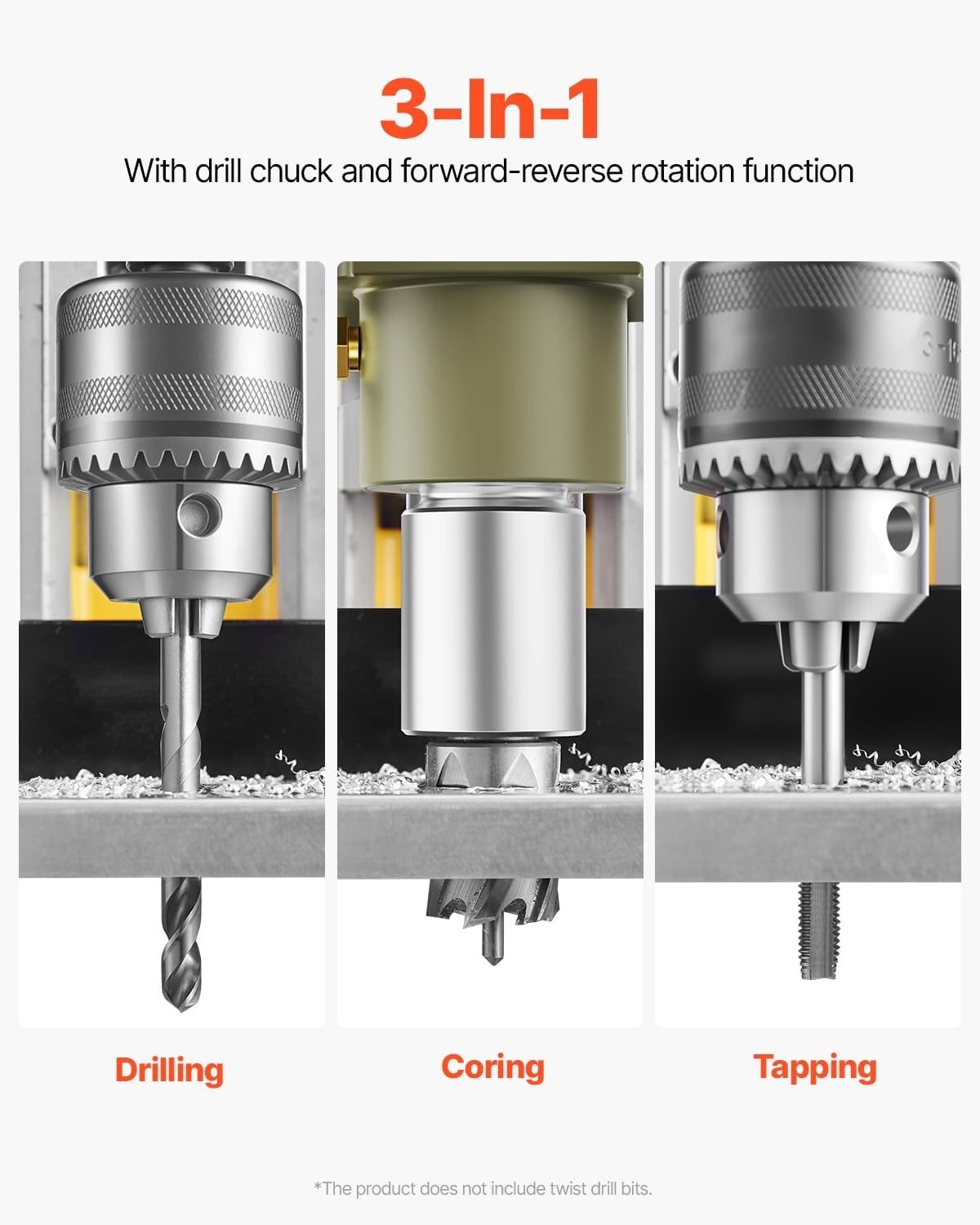 image:imageVEVOR Magnetic Drill 1100W 157 Boring Diameter 2697lbf12000N Portable Electric Mag Drill Press with 7 Bits 580 RPM Max Speed Drilling Machine for any Surface and Home ImprovementW 16 2pcs Yellow