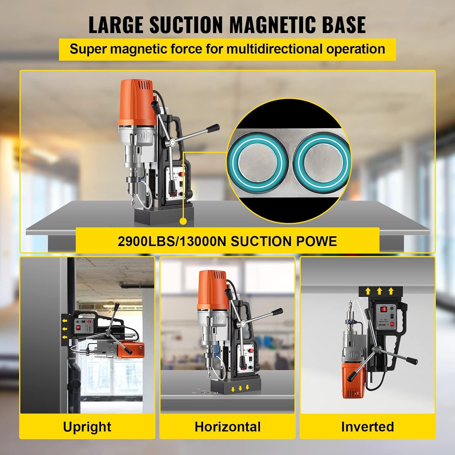 image:imageVEVOR Magnetic Drill 1100W 157 Boring Diameter 2697lbf12000N Portable Electric Mag Drill Press with 7 Bits 580 RPM Max Speed Drilling Machine for any Surface and Home ImprovementW2