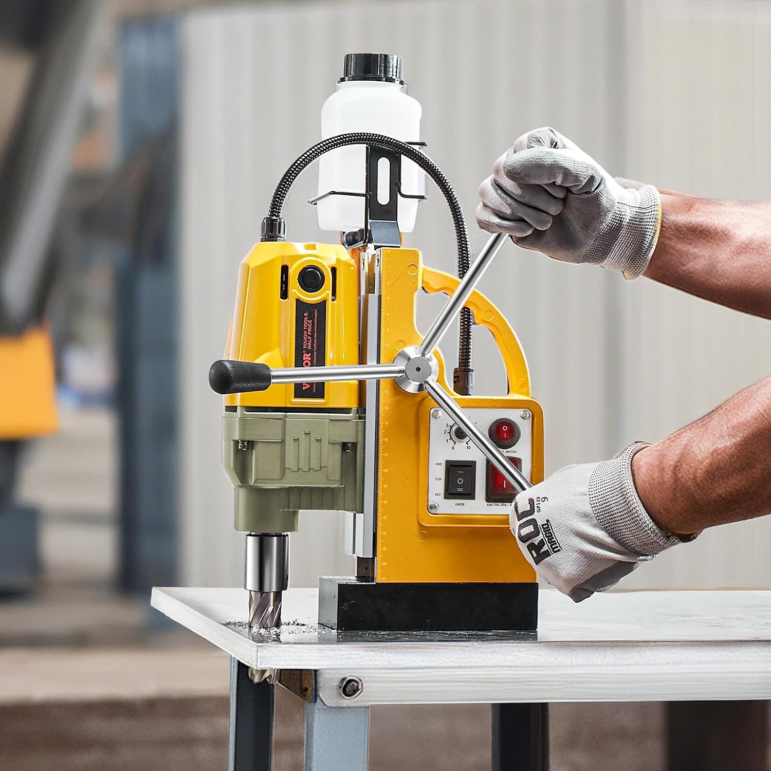 image:imageVEVOR Magnetic Drill 1100W 157 Boring Diameter 2697lbf12000N Portable Electric Mag Drill Press with 7 Bits 580 RPM Max Speed Drilling Machine for any Surface and Home ImprovementW 16 2pcs Yellow