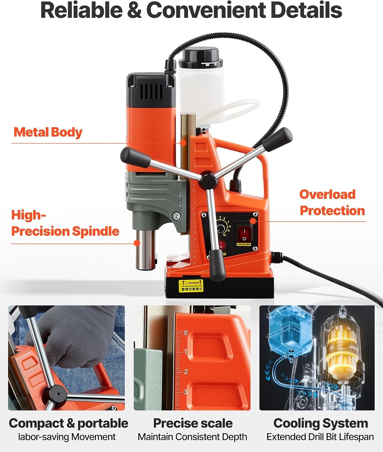 image:imageVEVOR Magnetic Drill Press 1400 W 2 in Boring Diameter 2810 lbf Power Portable Mag Drill Press 0800 RPM Adjustable Speed with Weldon Shank for Metal Surface Industrial and Home ImprovementW 2 in NEW