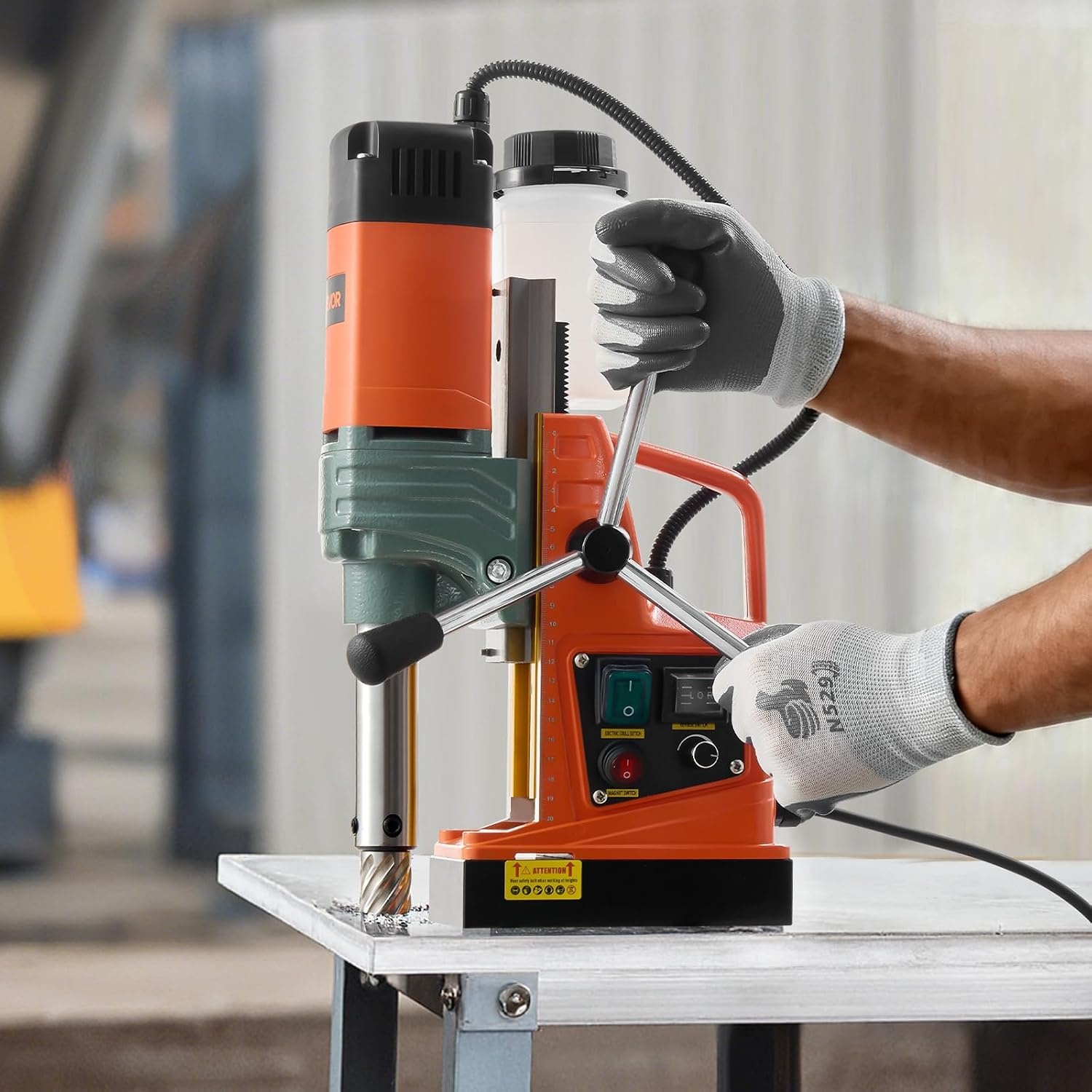 image:imageVEVOR Magnetic Drill Press 1400 W 2 in Boring Diameter 2810 lbf Power Portable Mag Drill Press 0800 RPM Adjustable Speed with Weldon Shank for Metal Surface Industrial and Home ImprovementW 2 in 6 pieces Tapping NEW