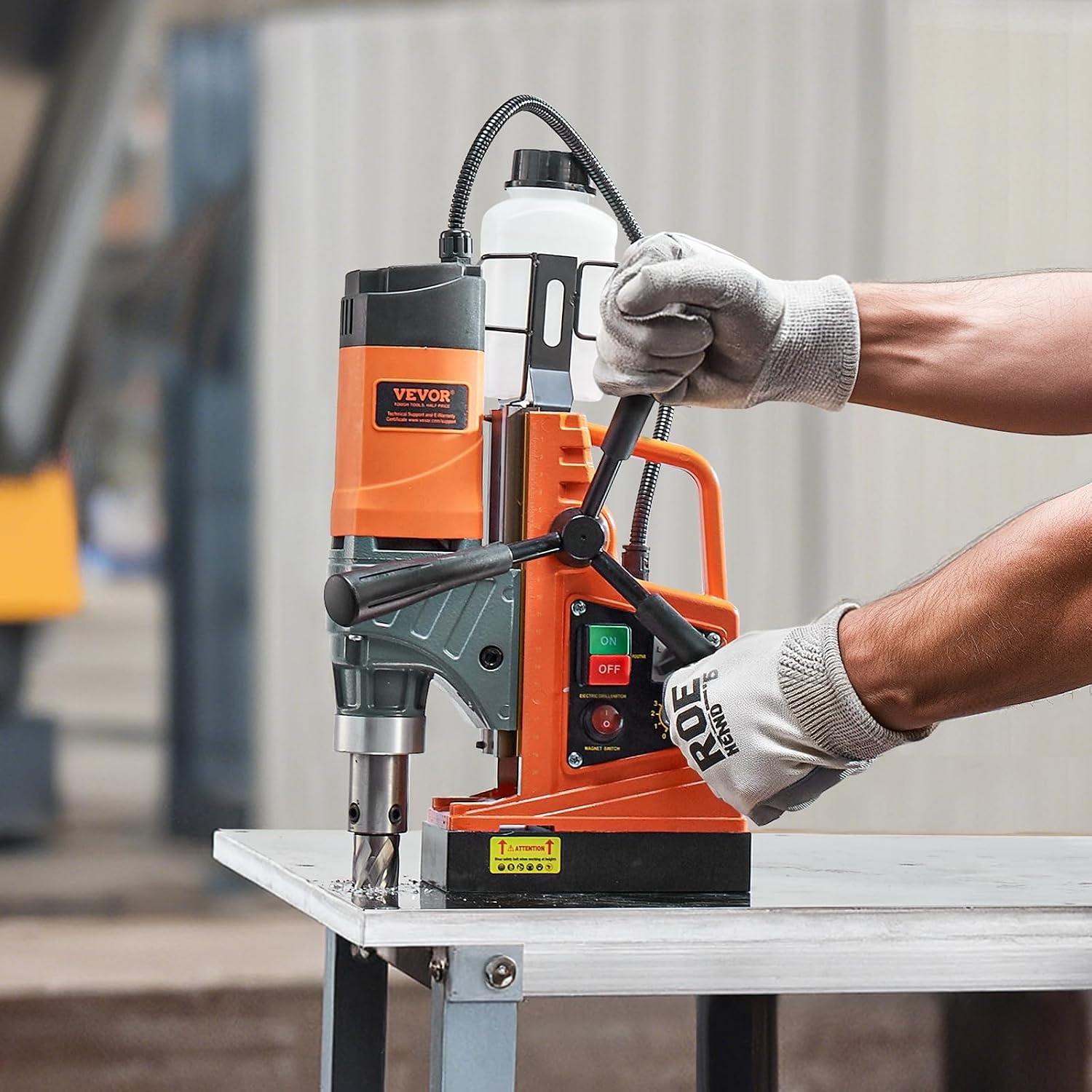 image:imageVEVOR Magnetic Drill Press 1400 W 2 in Boring Diameter 2810 lbf Power Portable Mag Drill Press 0800 RPM Adjustable Speed with Weldon Shank for Metal Surface Industrial and Home ImprovementW 16 in 2 pieces Tapping NEW