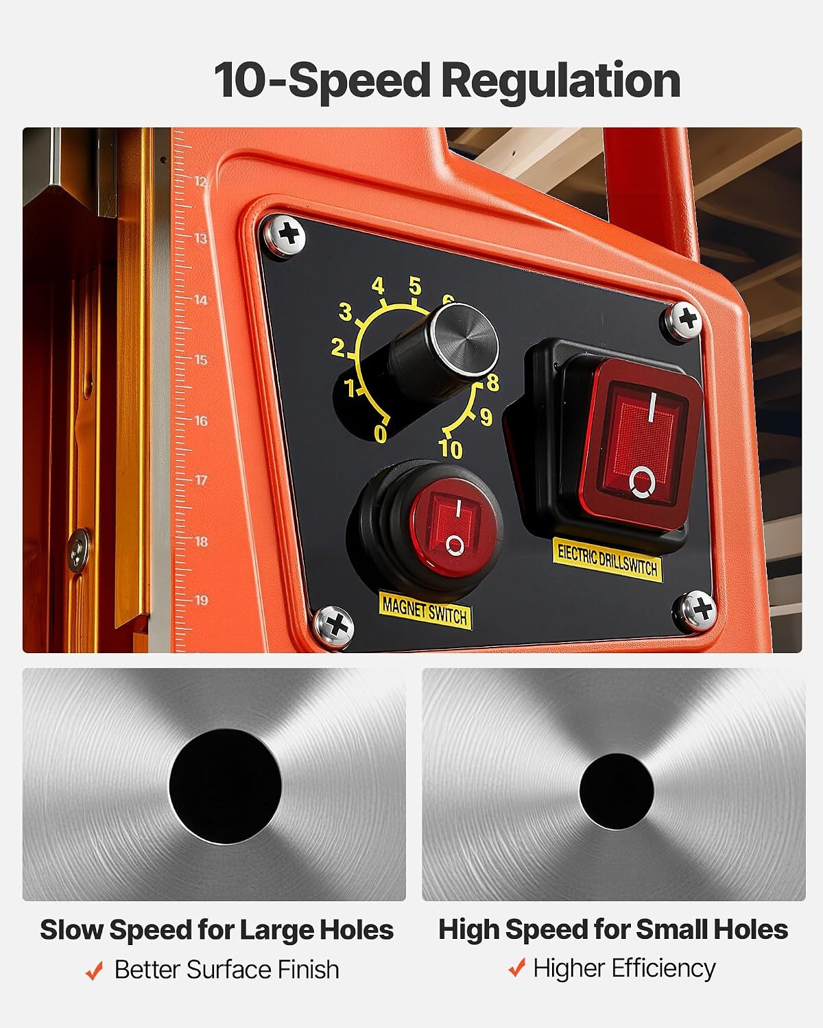 image:imageVEVOR Magnetic Drill Press 1400 W 2 in Boring Diameter 2810 lbf Power Portable Mag Drill Press 0800 RPM Adjustable Speed with Weldon Shank for Metal Surface Industrial and Home ImprovementW 2 in NEW