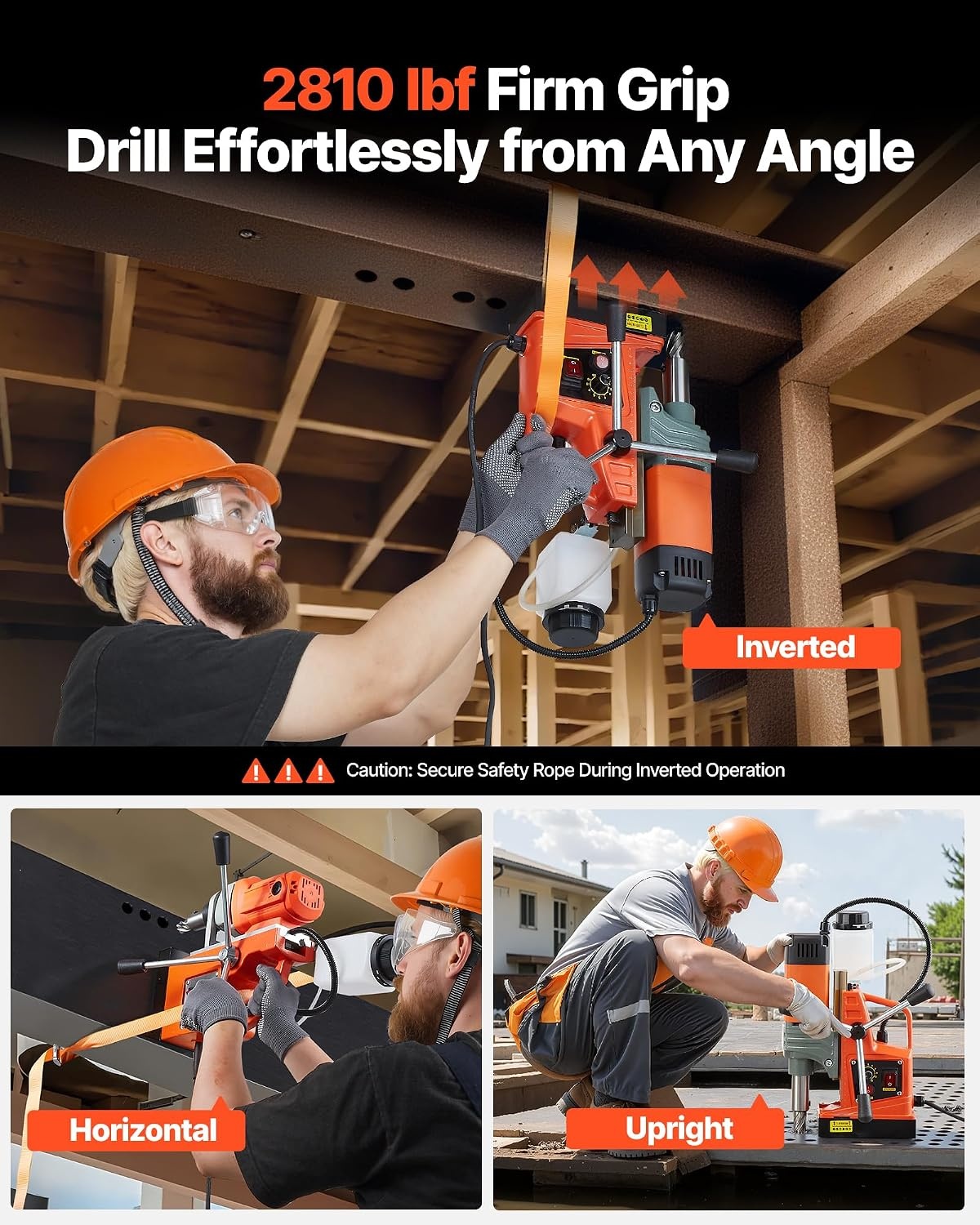 image:imageVEVOR Magnetic Drill Press 1400 W 2 in Boring Diameter 2810 lbf Power Portable Mag Drill Press 0800 RPM Adjustable Speed with Weldon Shank for Metal Surface Industrial and Home ImprovementW 2 in NEW