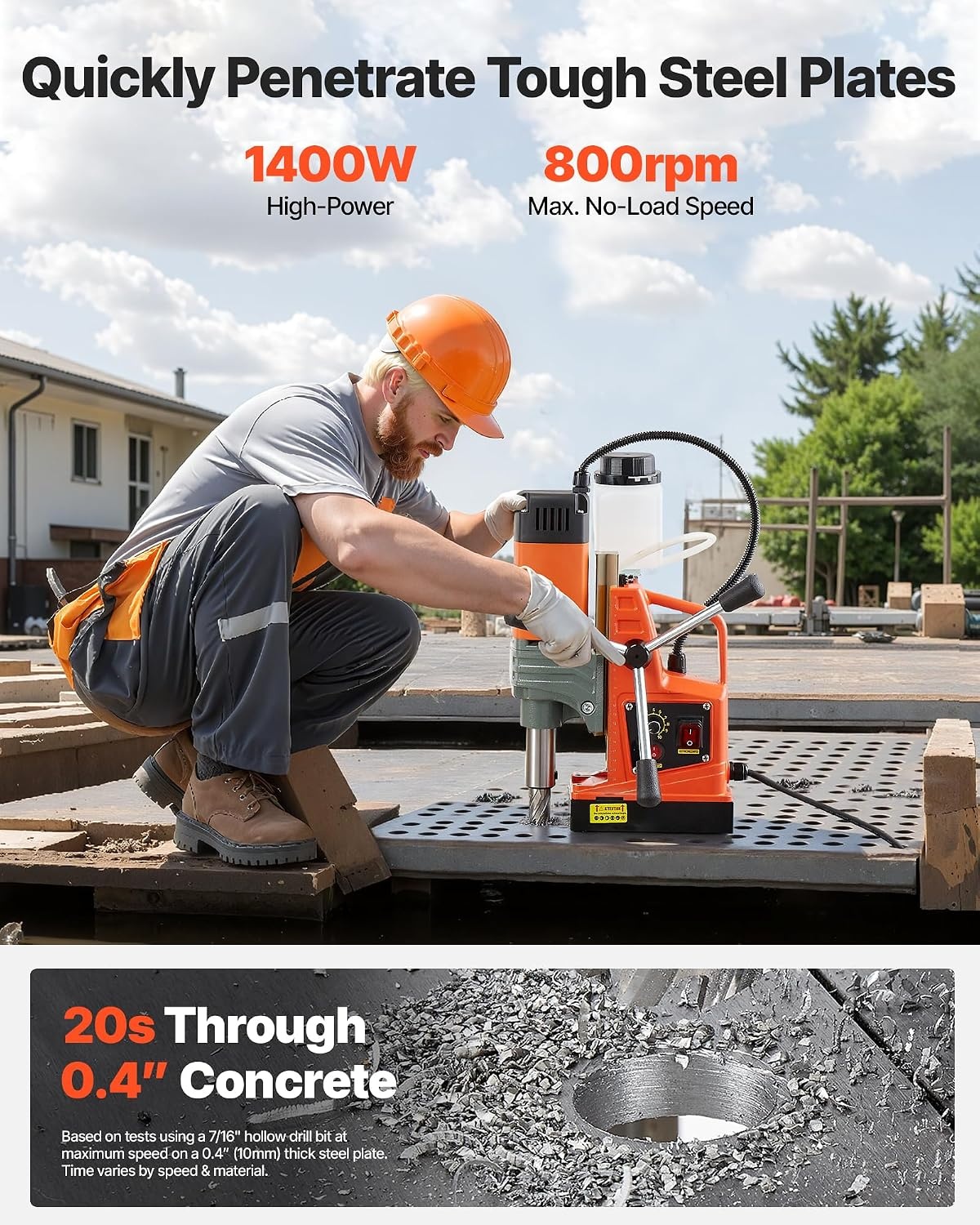 image:imageVEVOR Magnetic Drill Press 1400 W 2 in Boring Diameter 2810 lbf Power Portable Mag Drill Press 0800 RPM Adjustable Speed with Weldon Shank for Metal Surface Industrial and Home ImprovementW 2 in NEW