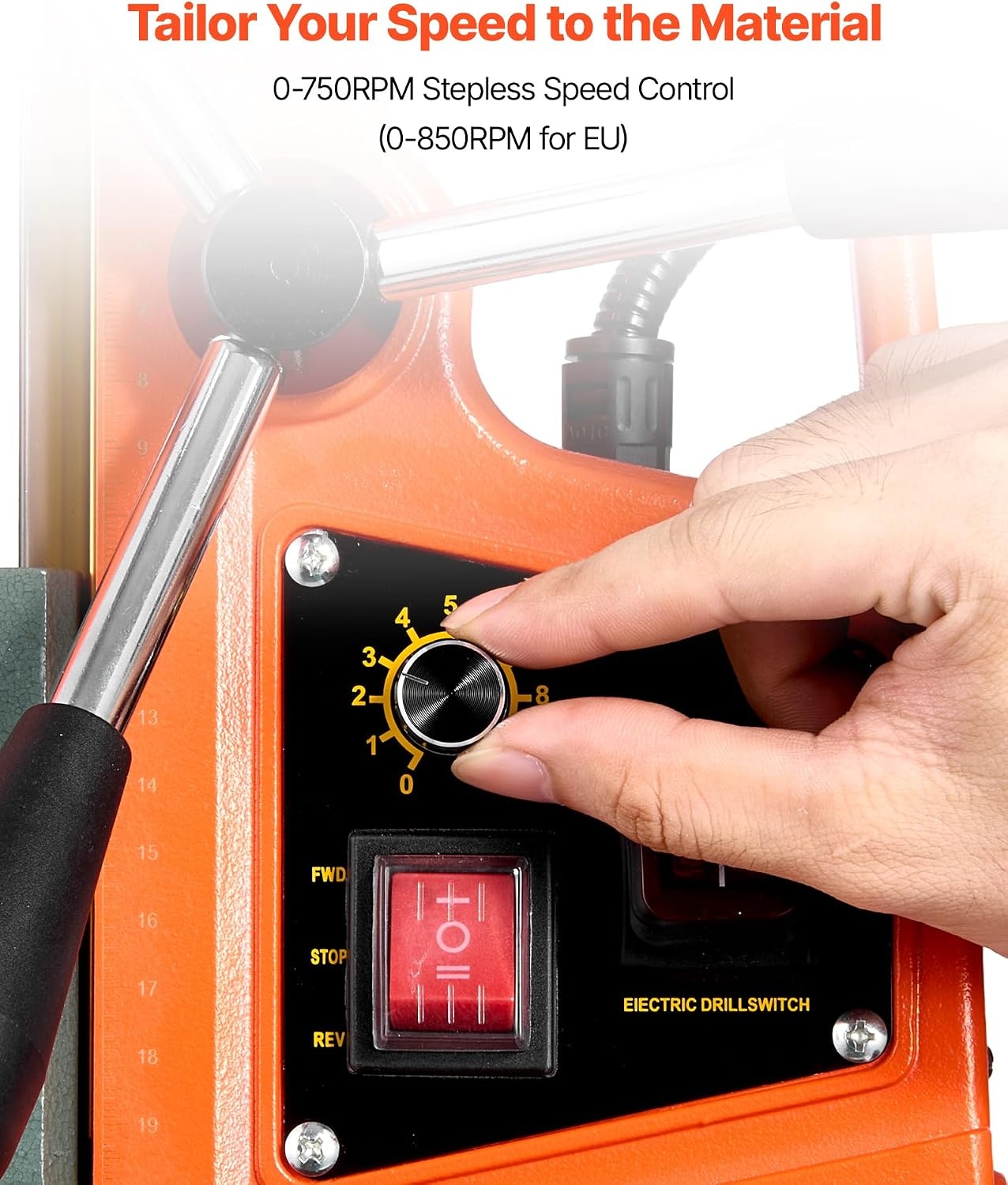 image:imageVEVOR Magnetic Drill Press 1400 W 2 inch Boring Diameter 0750 RPM Speed Reversible Direction Mag Drill Press with 6 Core Bits Electric Drilling Machine for Industrial and Home ImprovementTube Drill 26Pcs
