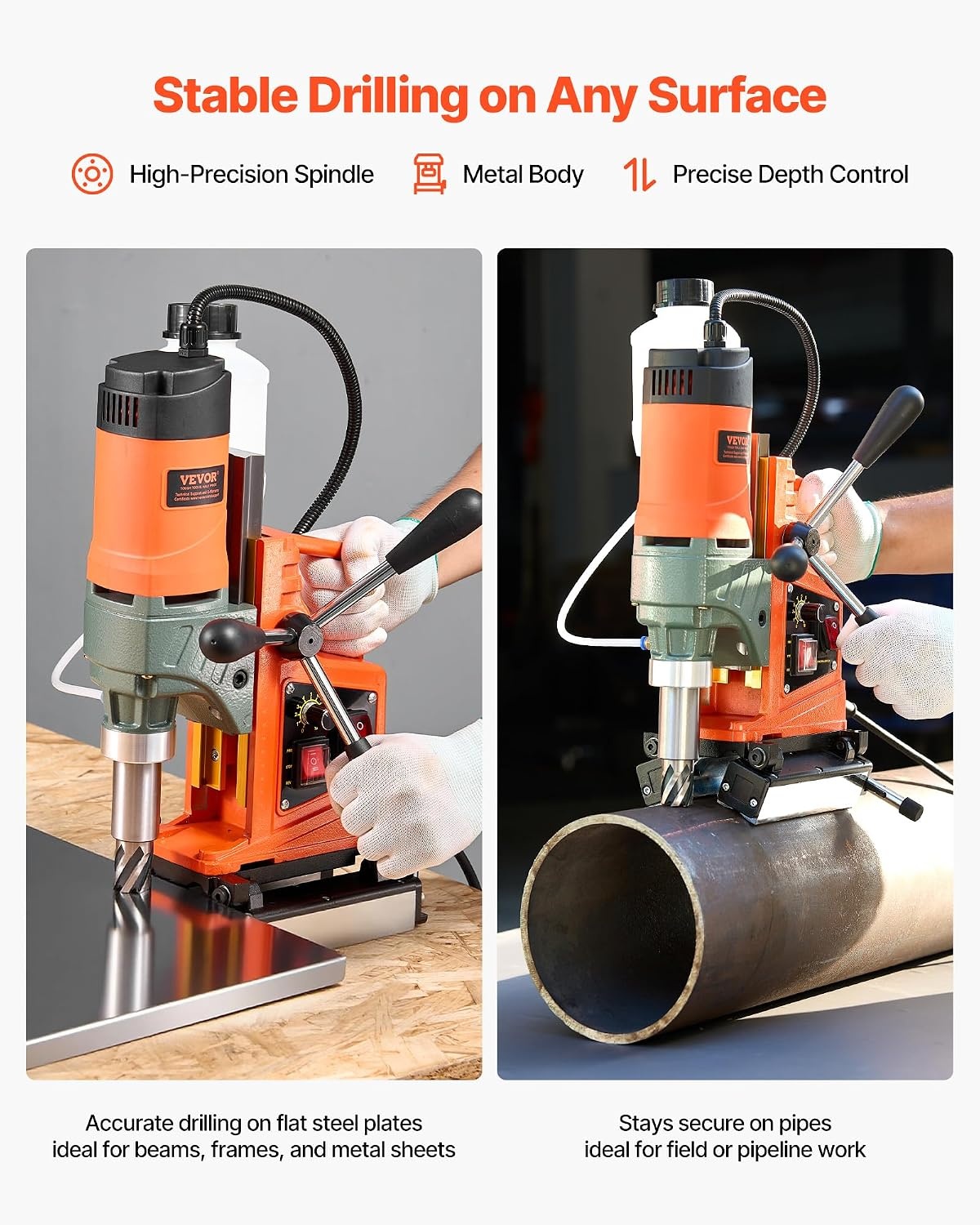 image:imageVEVOR Magnetic Drill Press 1400 W 2 inch Boring Diameter 0750 RPM Speed Reversible Direction Mag Drill Press with 6 Core Bits Electric Drilling Machine for Industrial and Home ImprovementTube Drill 26Pcs