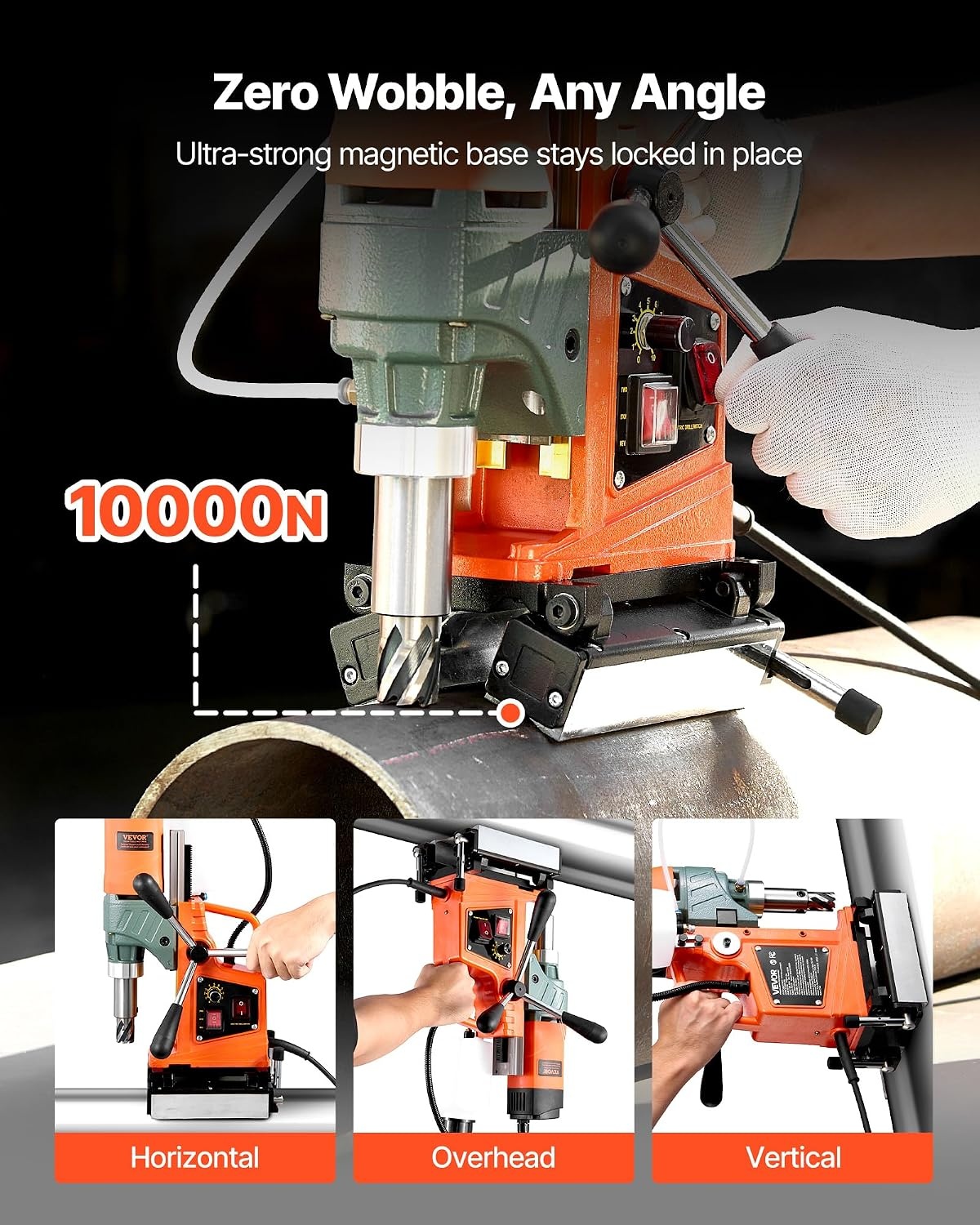 image:imageVEVOR Magnetic Drill Press 1400 W 2 inch Boring Diameter 0750 RPM Speed Reversible Direction Mag Drill Press with 6 Core Bits Electric Drilling Machine for Industrial and Home ImprovementTube Drill 26Pcs
